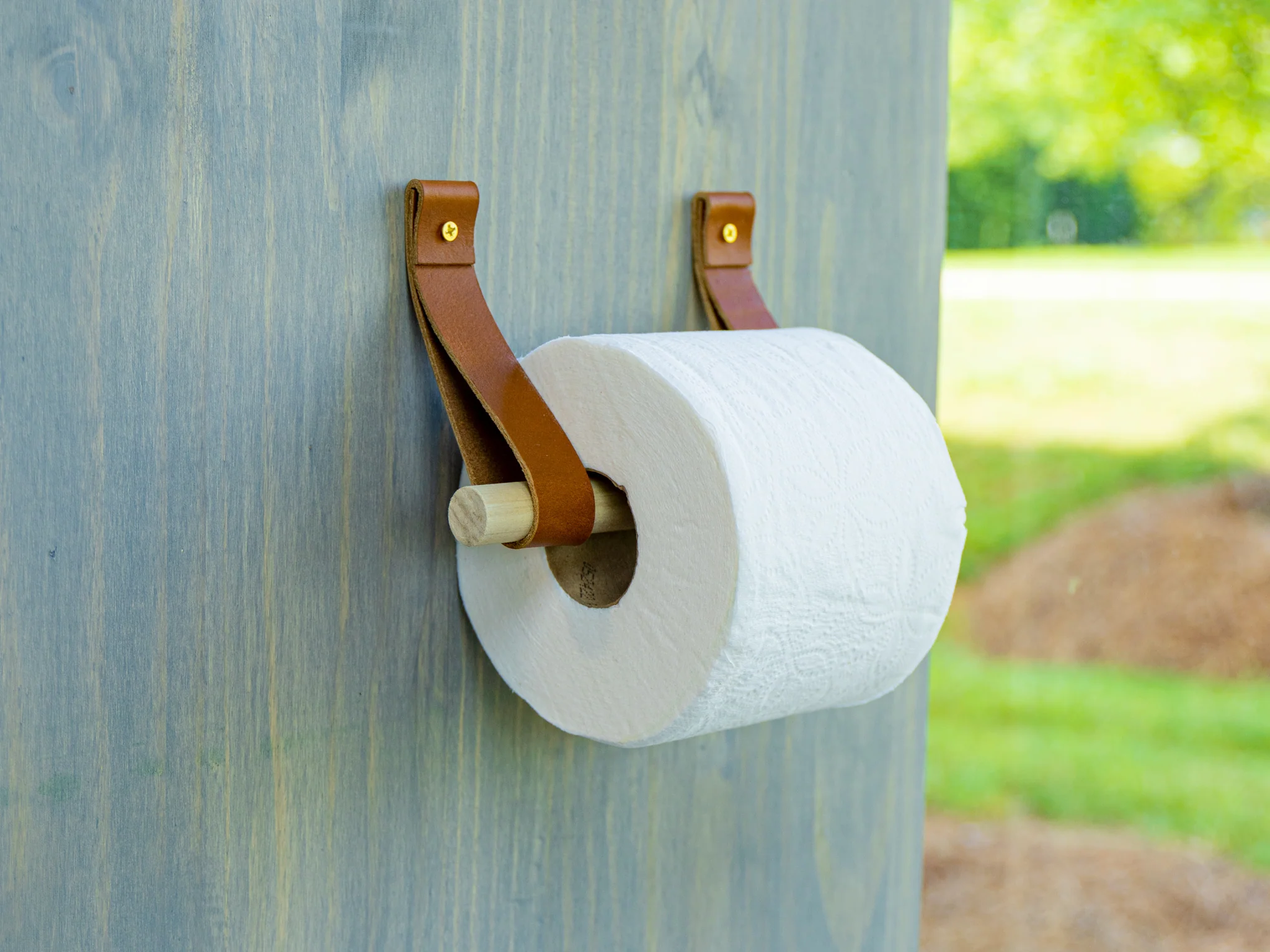Leather and Wood Toilet Paper Holder - Natural