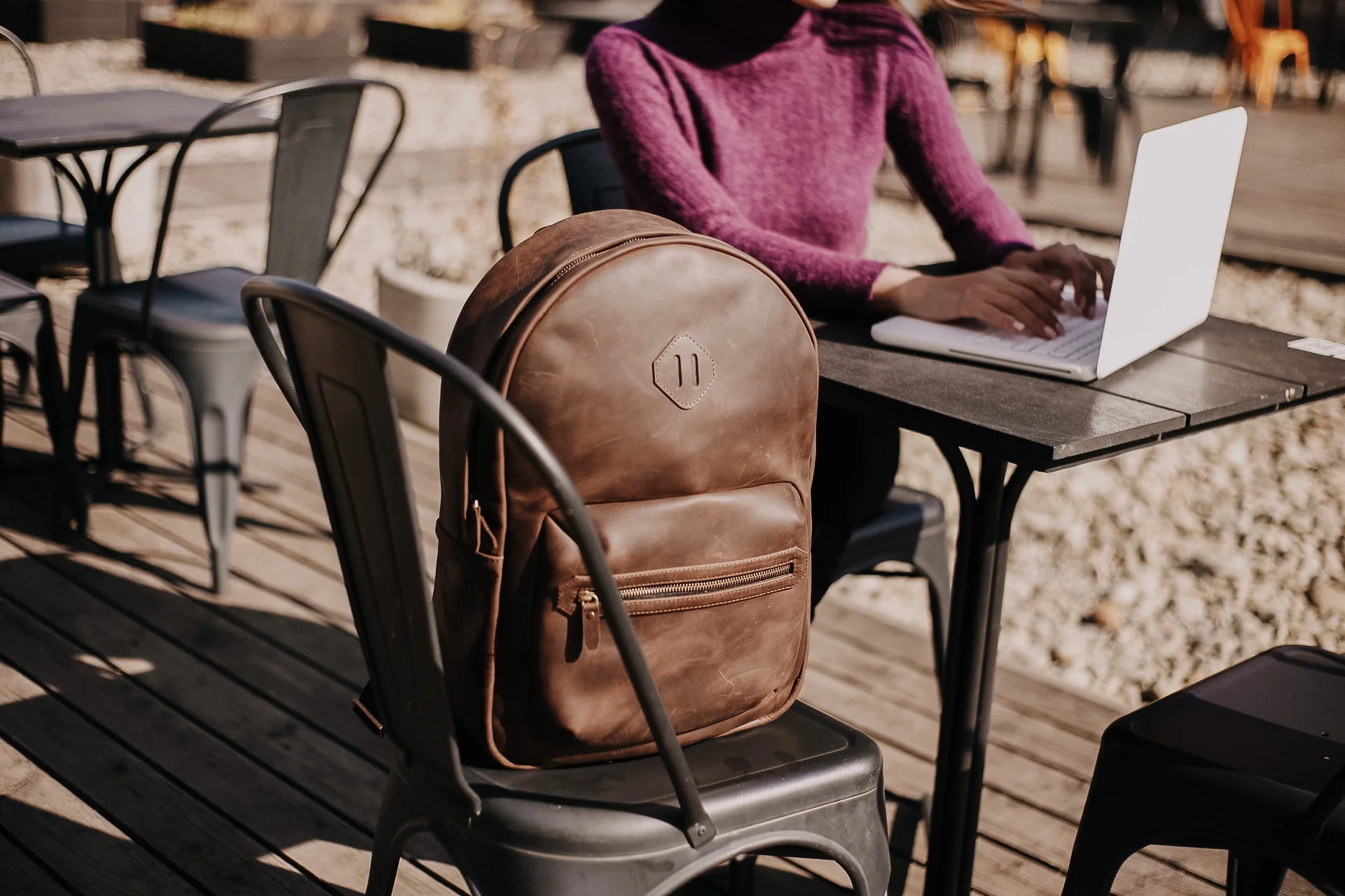 Leather Backpack City for Woman - Brown - Image 10