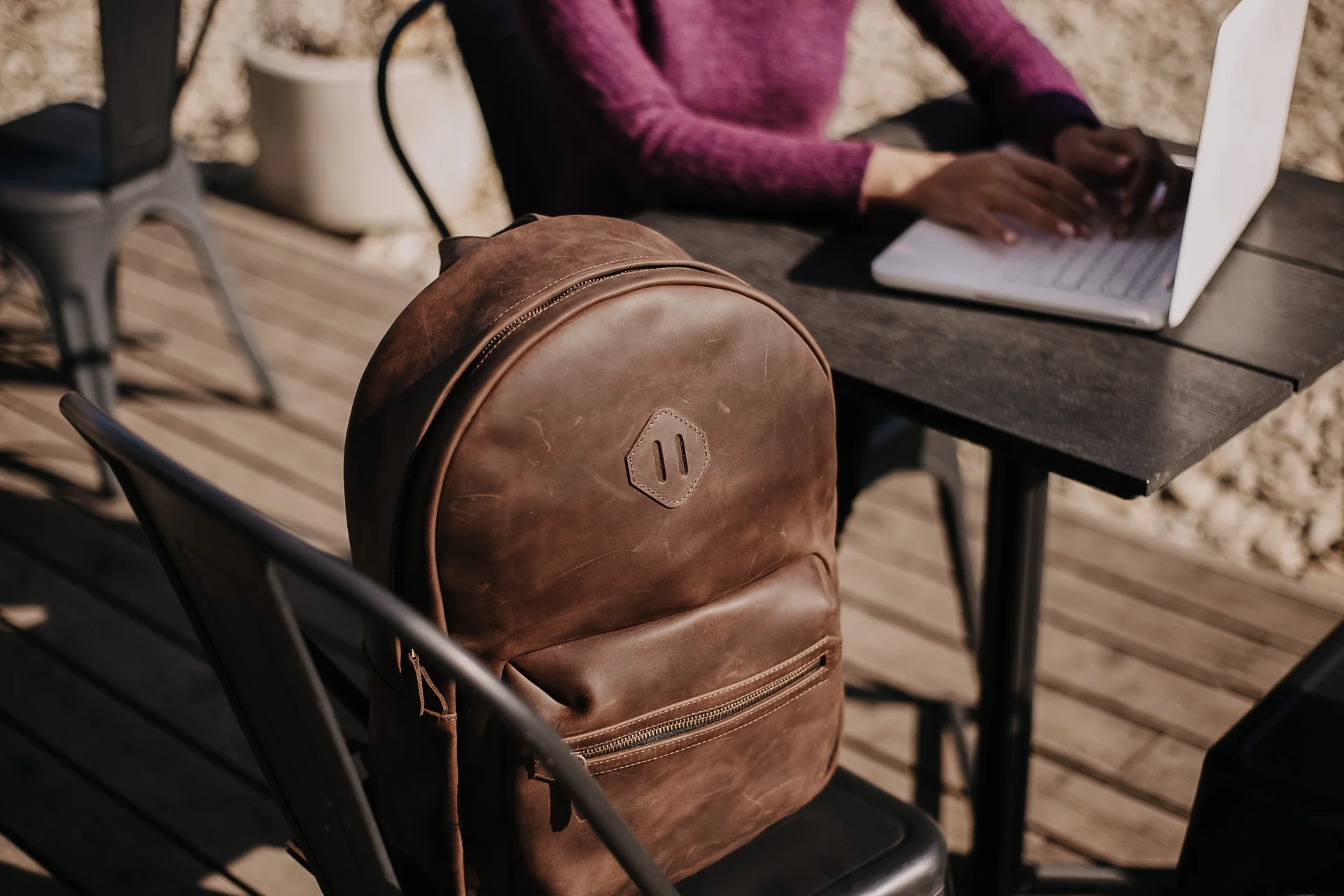 Leather Backpack City for Woman - Brown - Image 11