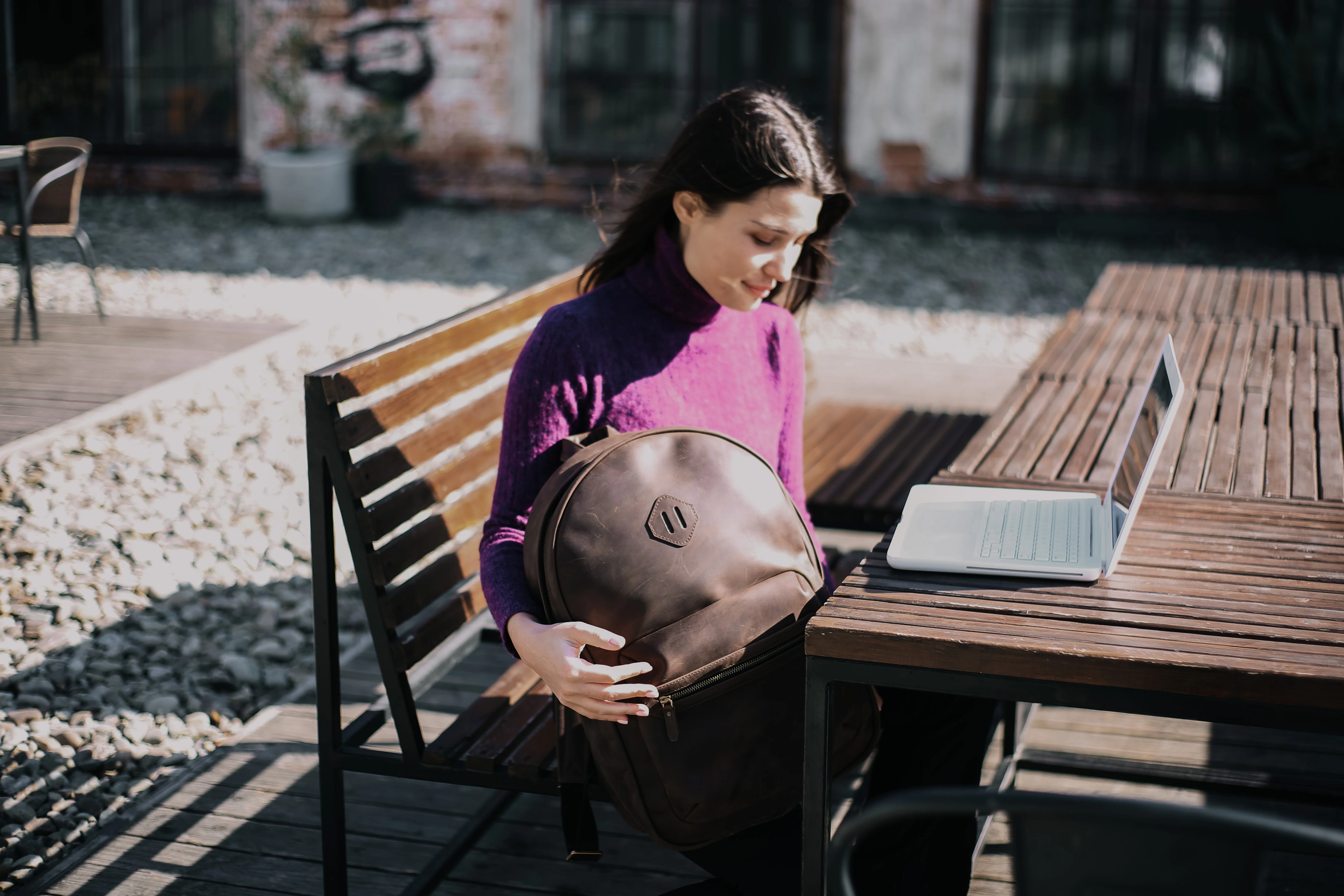 Leather Backpack City for Woman - Brown - Image 3