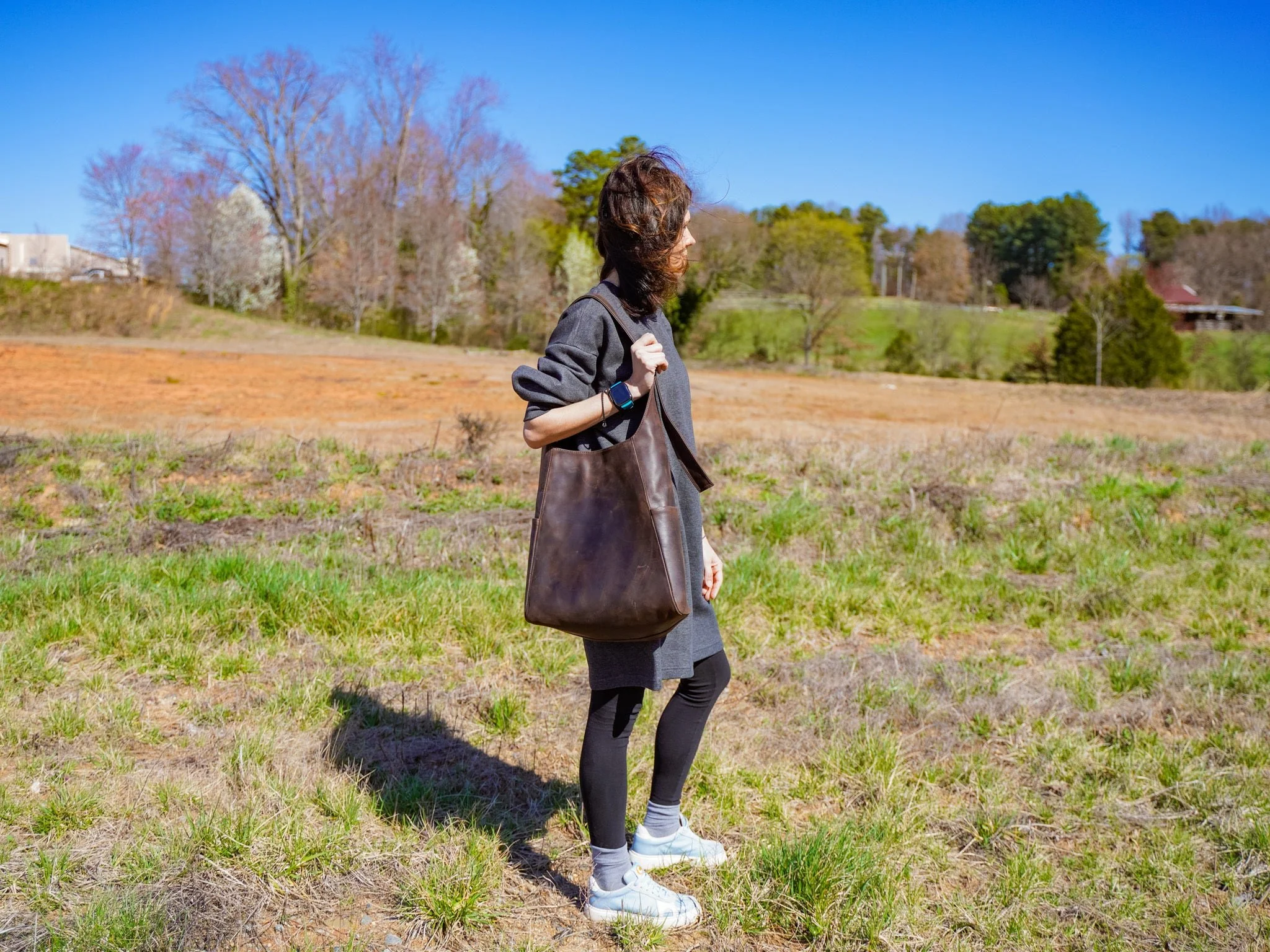 Leather Bell Tote Bag - Brown Nut