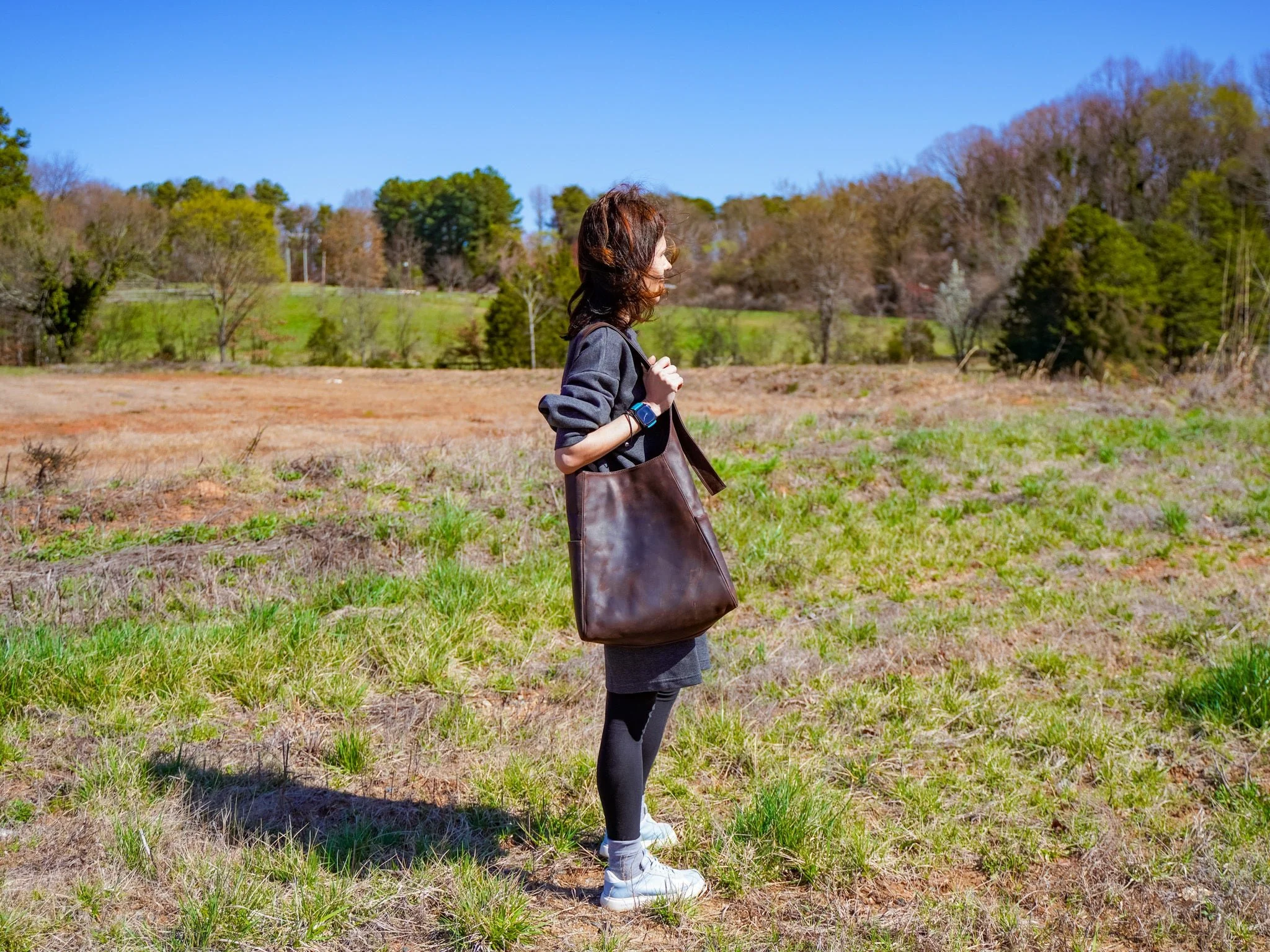 Leather Bell Tote Bag - Brown Nut - Image 3