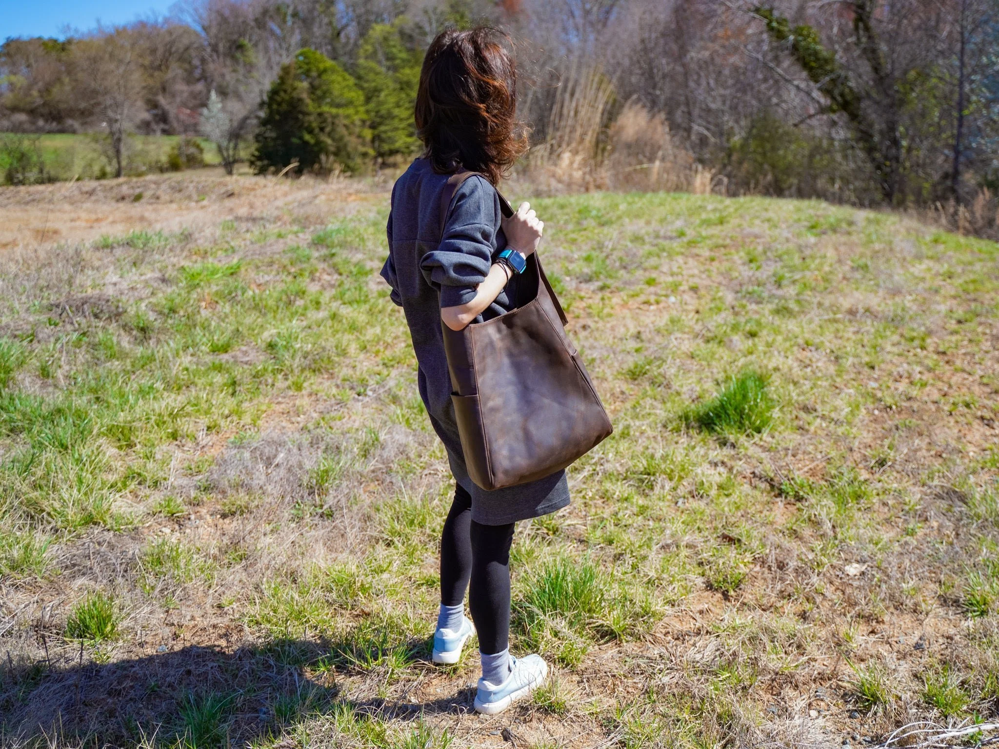 Leather Bell Tote Bag - Brown Nut - Image 4