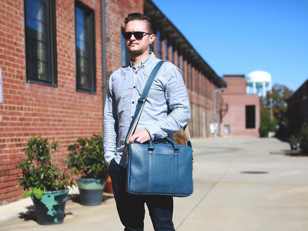 Leather Computer Bag - Blue - Image 3