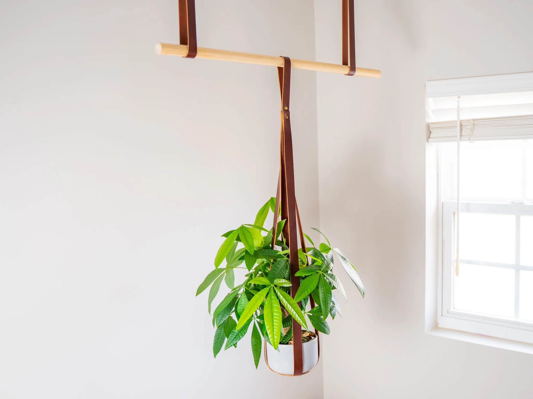 Leather Flower Pot Hanger - Chestnut - Image 3