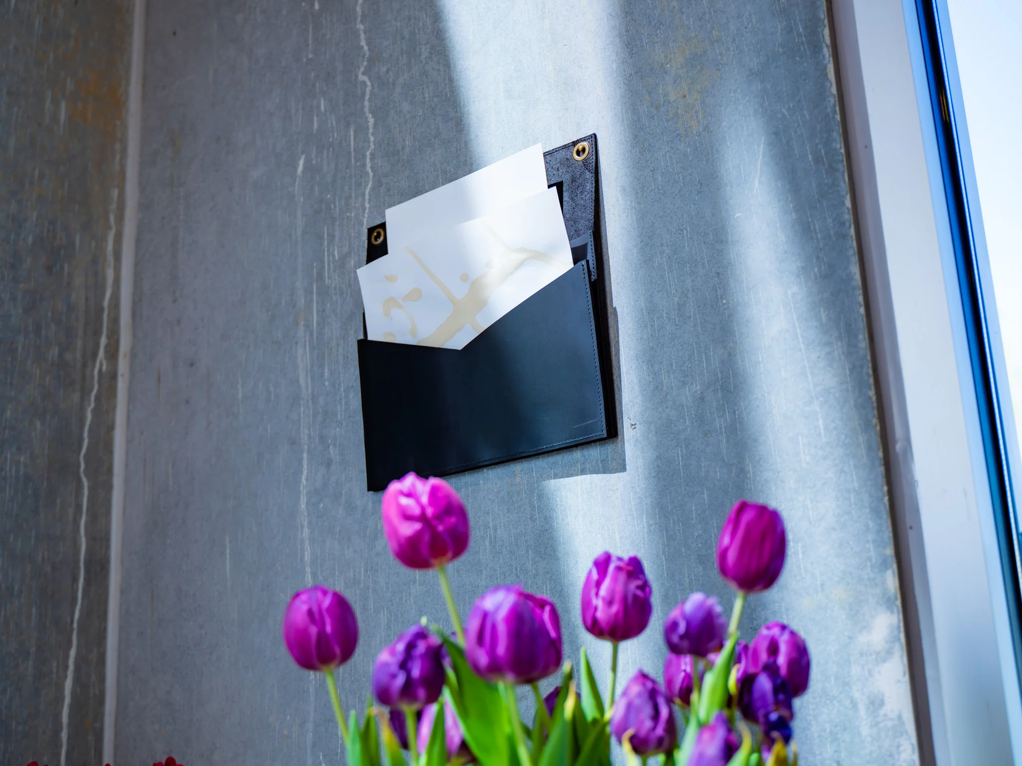 Leather Horizontal Mail Box with 2 Pockets - Black - Image 2