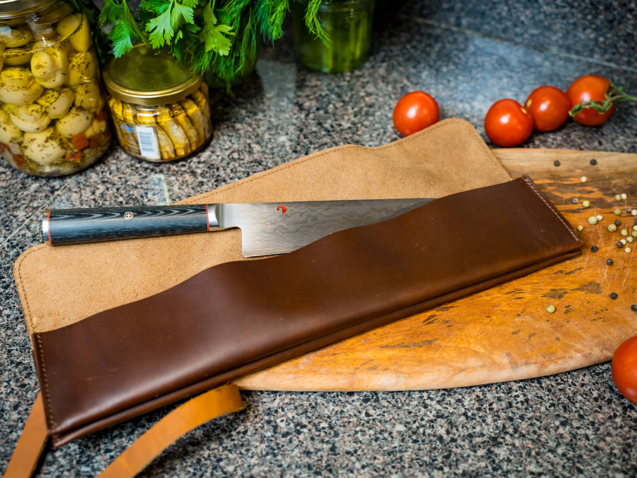 Leather Knife Case - Chestnut with Natural Straps - Image 2
