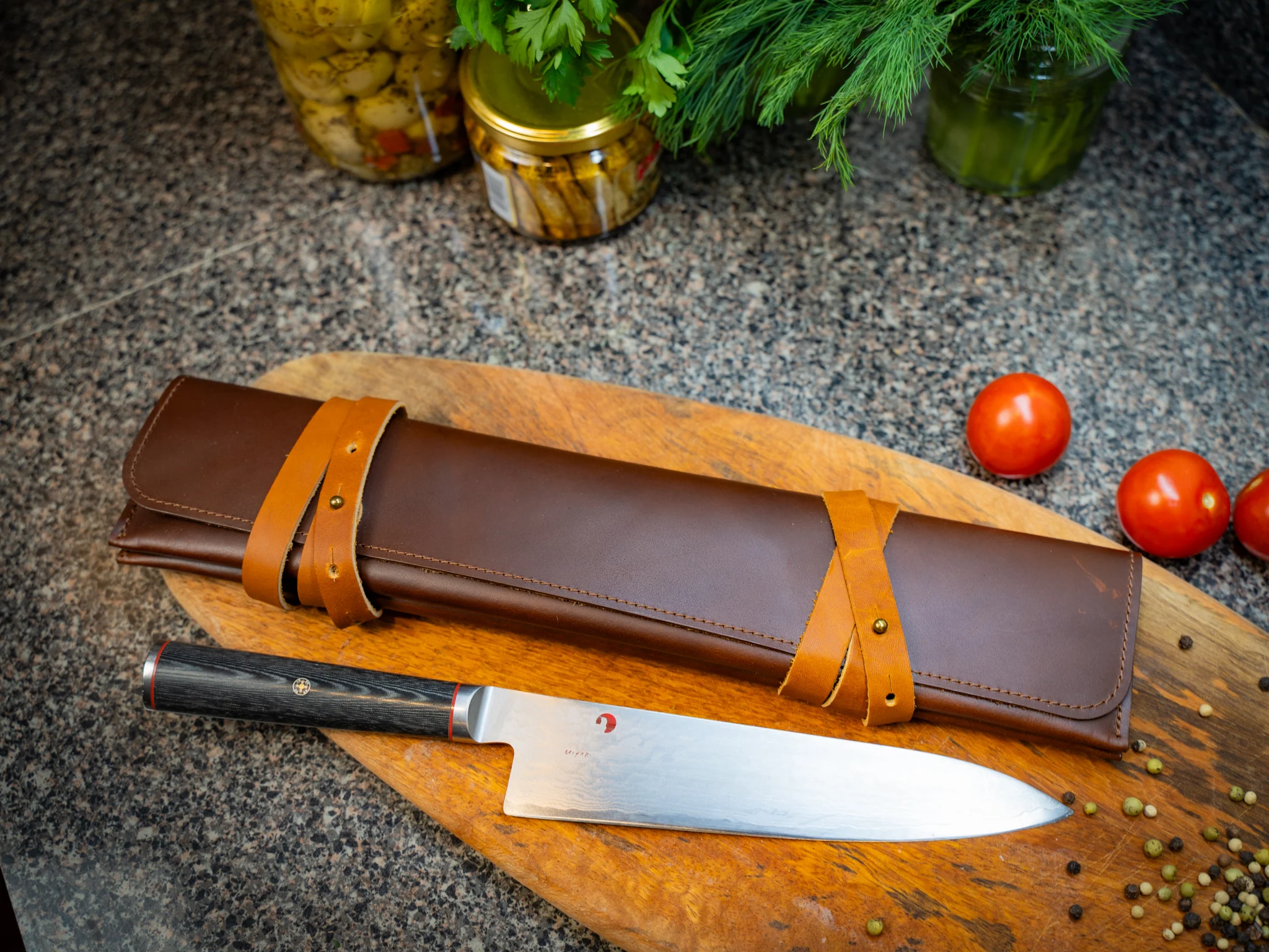 Leather Knife Case - Chestnut with Natural Straps - Image 3