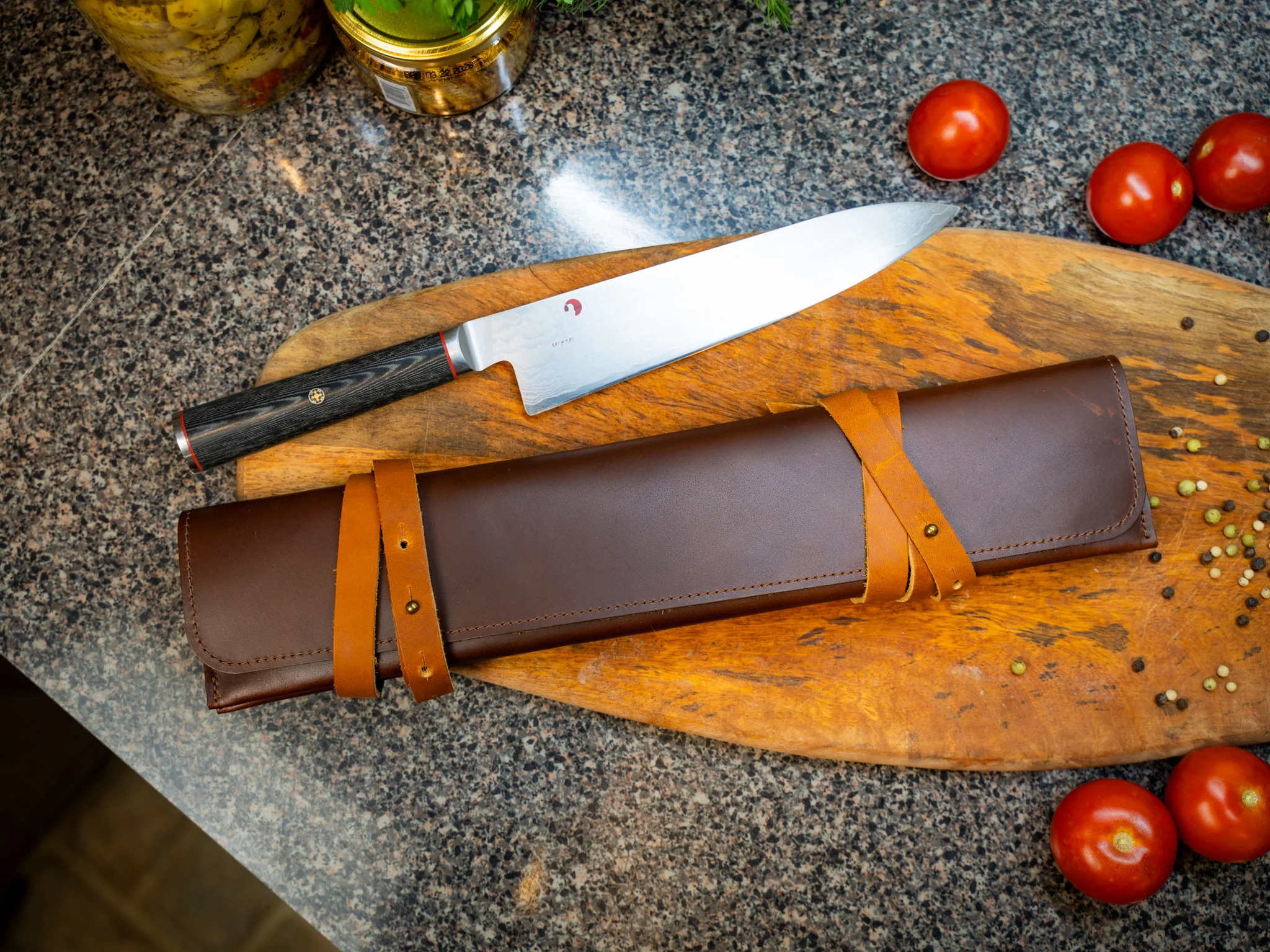 Leather Knife Case - Chestnut with Natural Straps - Image 4
