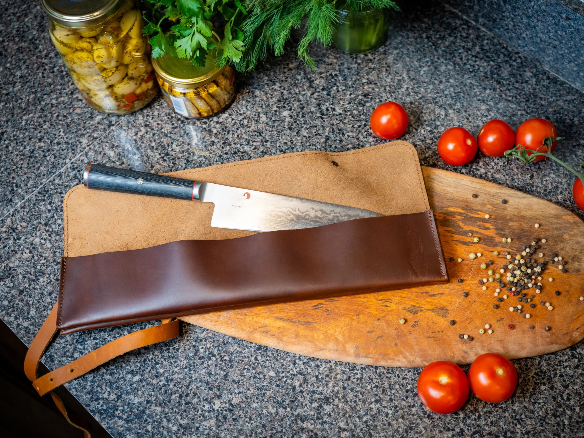 Leather Knife Case - Chestnut with Natural Straps - Image 5