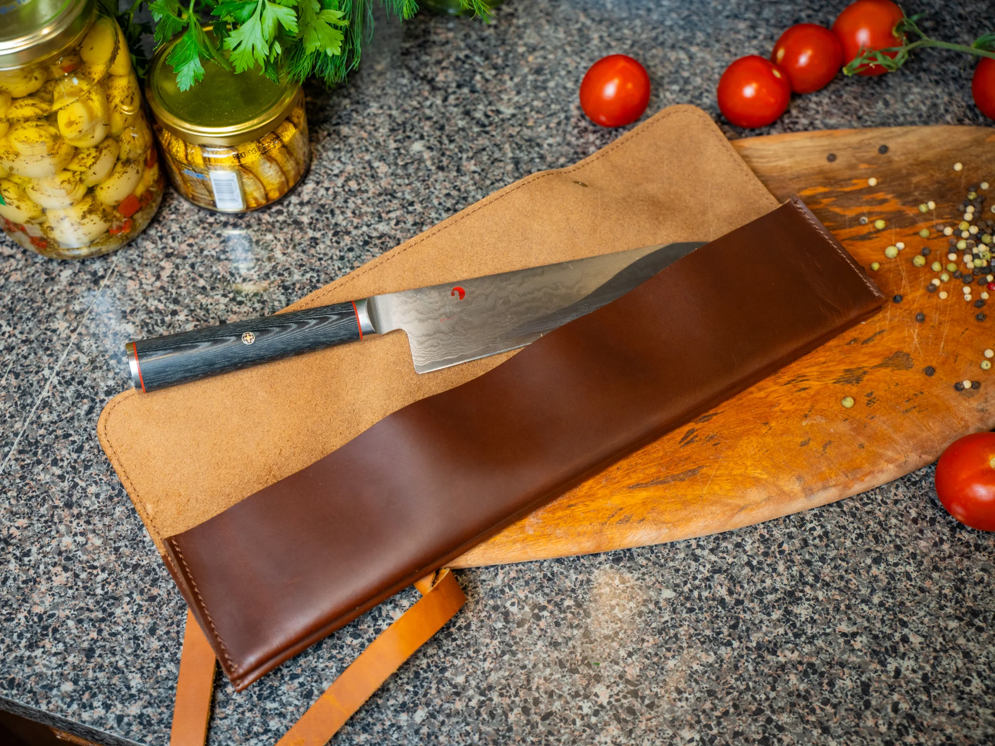 Leather Knife Case - Chestnut with Natural Straps - Image 6