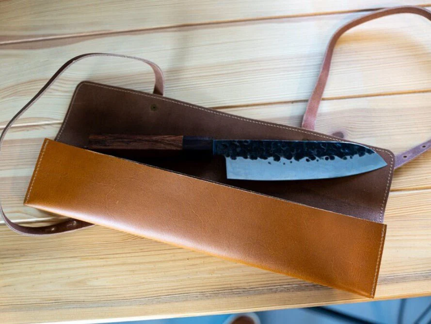 Leather Knife Case - Natural with Chestnut Straps - Image 2