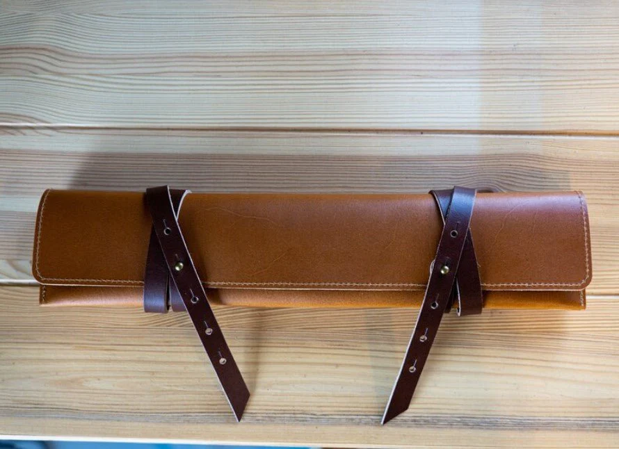 Leather Knife Case - Natural with Chestnut Straps - Image 3