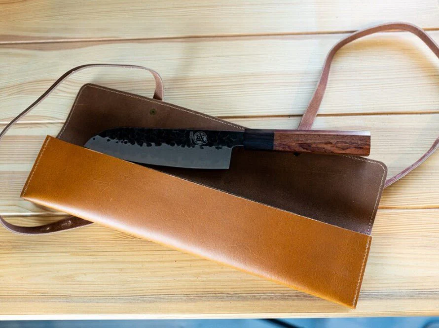 Leather Knife Case - Natural with Chestnut Straps - Image 4