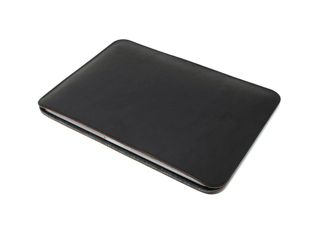 Leather Macbook Sleeve With Wool Lining - Black - Image 2