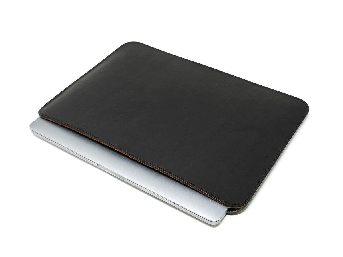 Leather Macbook Sleeve With Wool Lining - Black - Image 3