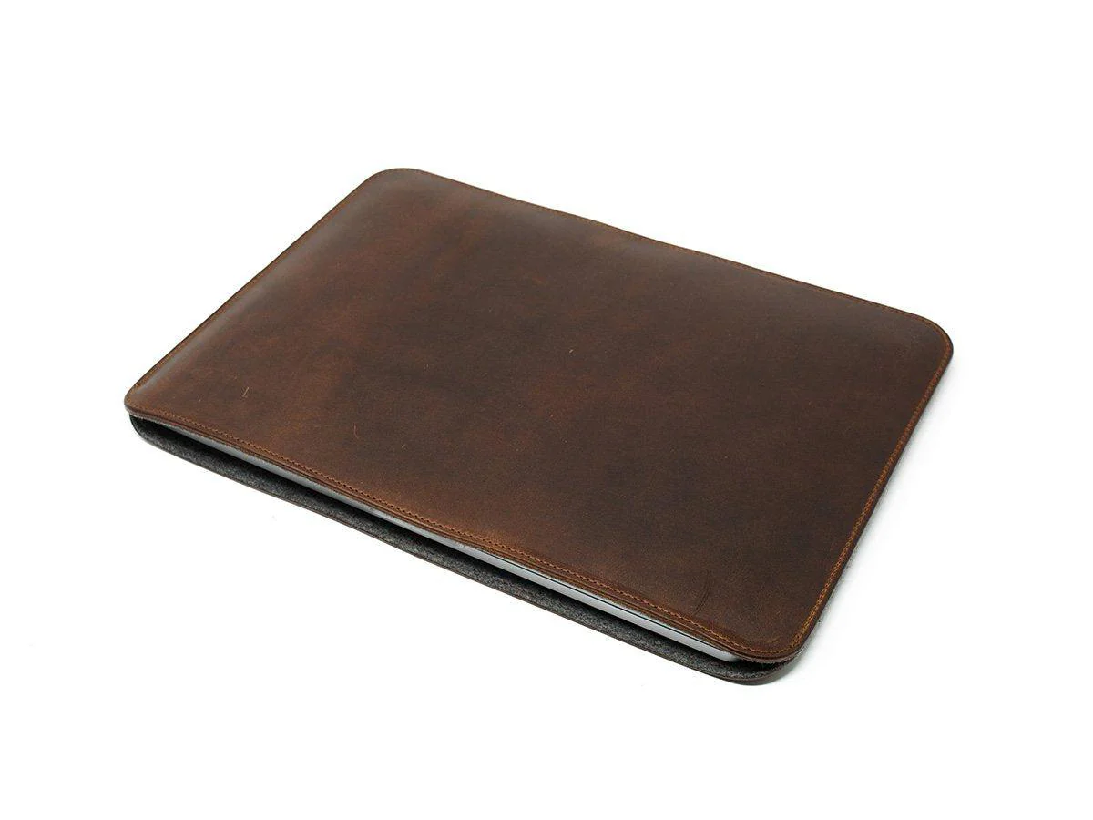 Leather Macbook Sleeve With Wool Lining - Chestnut - Image 3