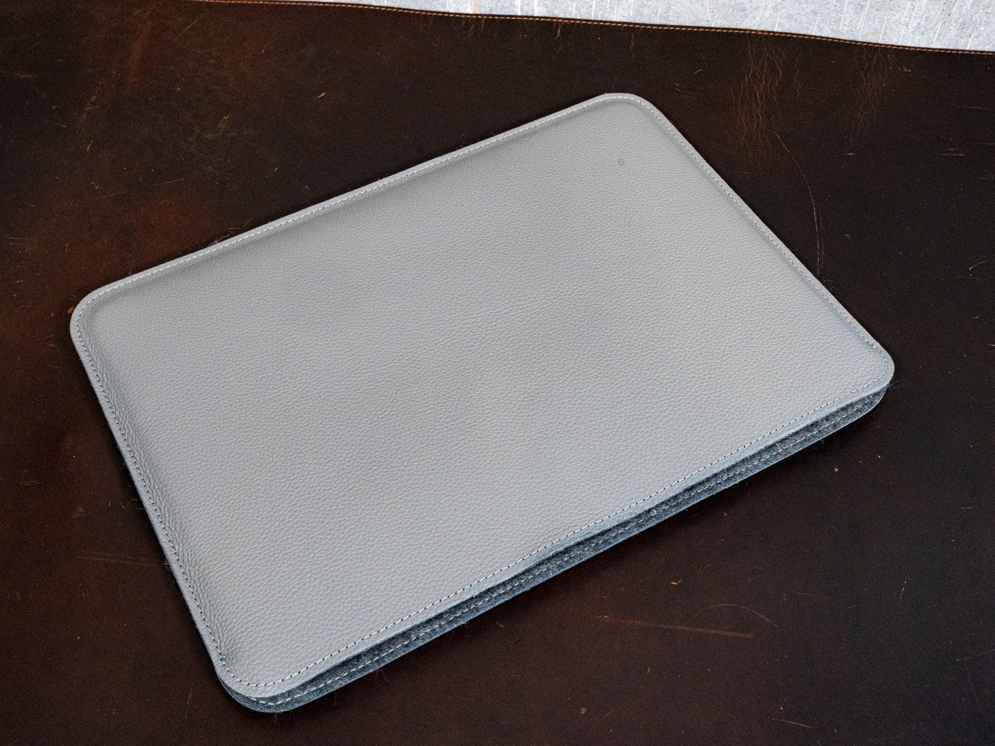 Leather Macbook Sleeve With Wool Lining - Grey