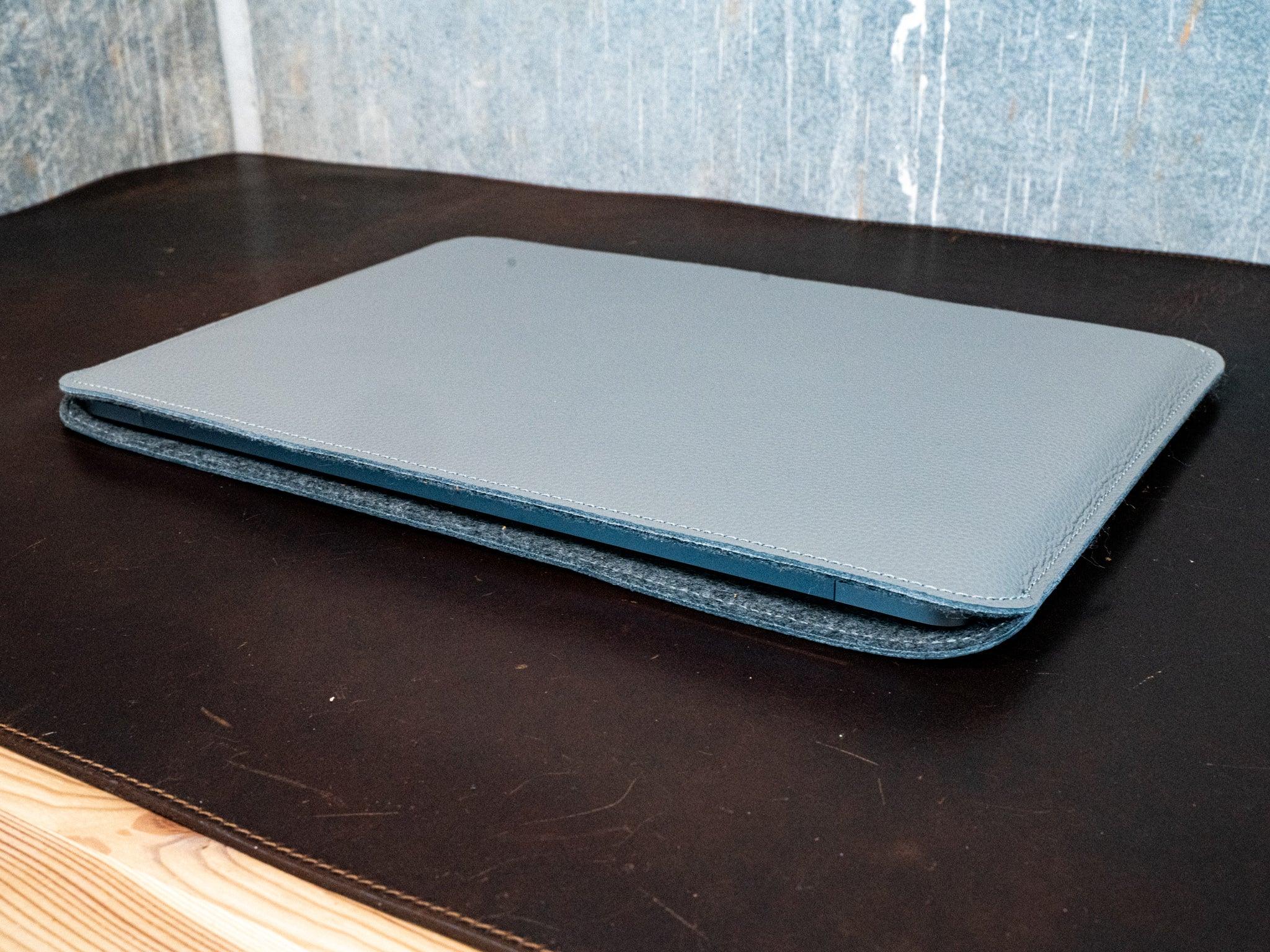 Leather Macbook Sleeve With Wool Lining - Grey - Image 3
