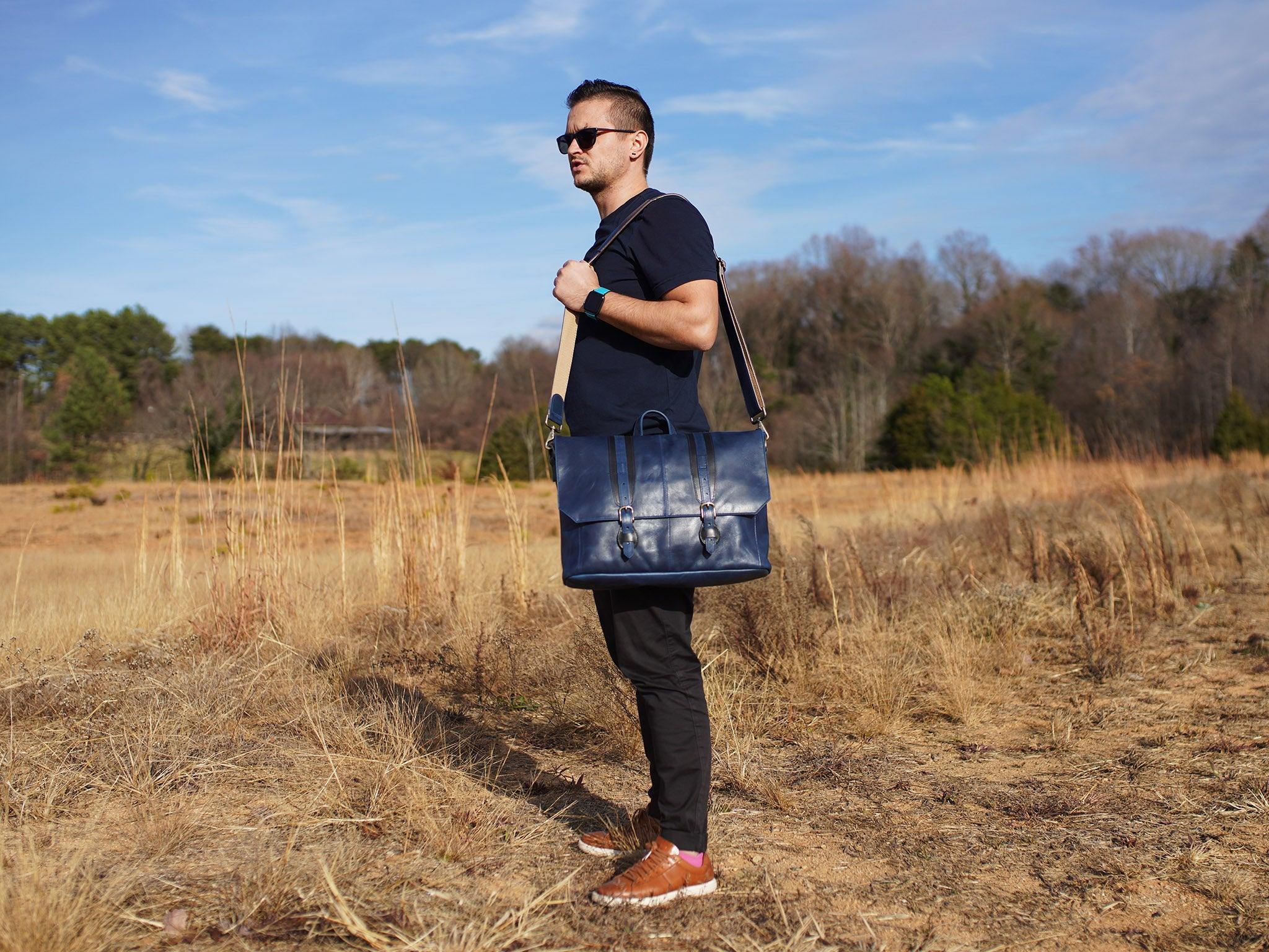 Leather Man Work Bag - Navy - Image 3