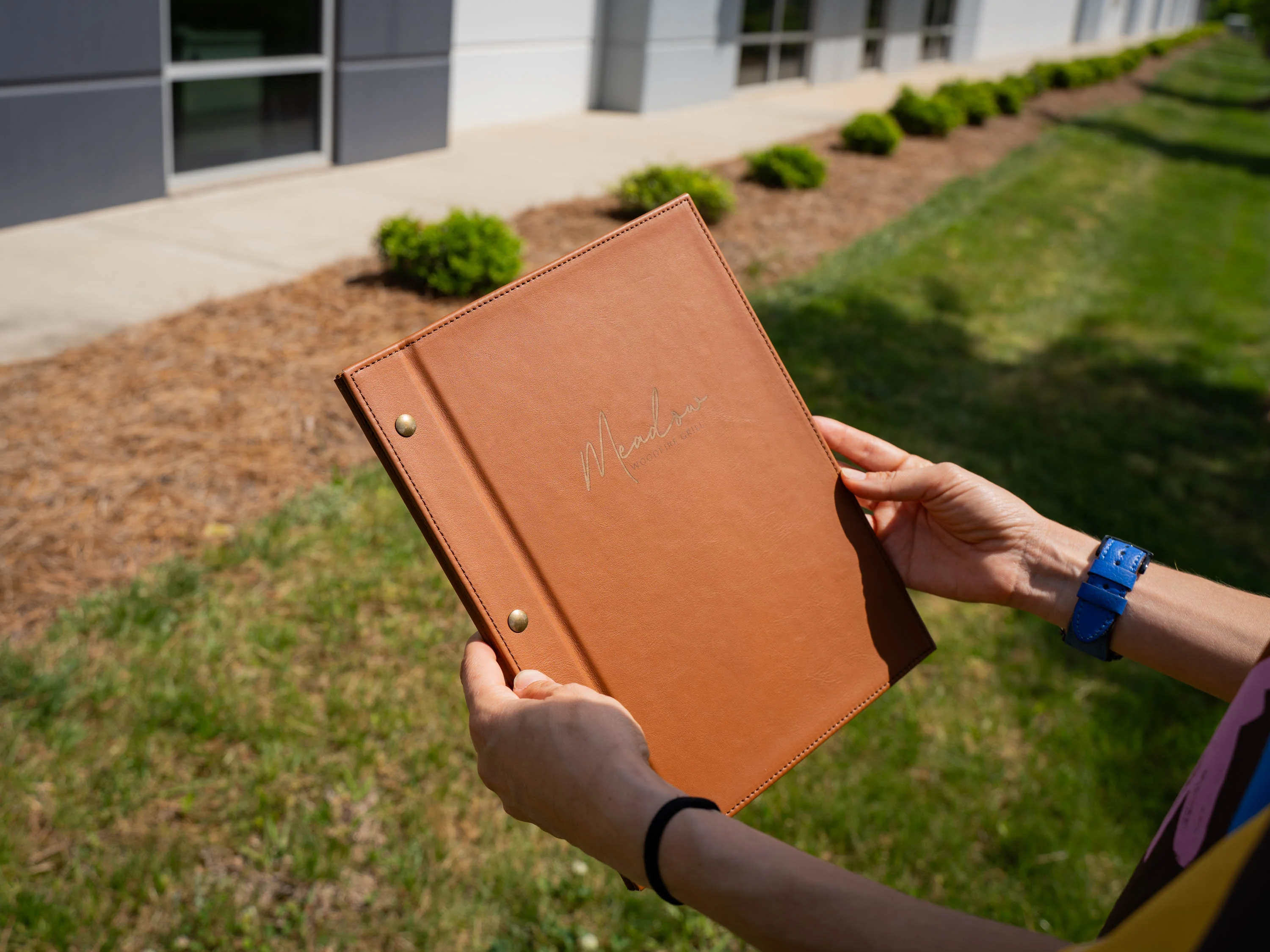 Italian Leather Menu with Chicago Screws - Brown - Image 4