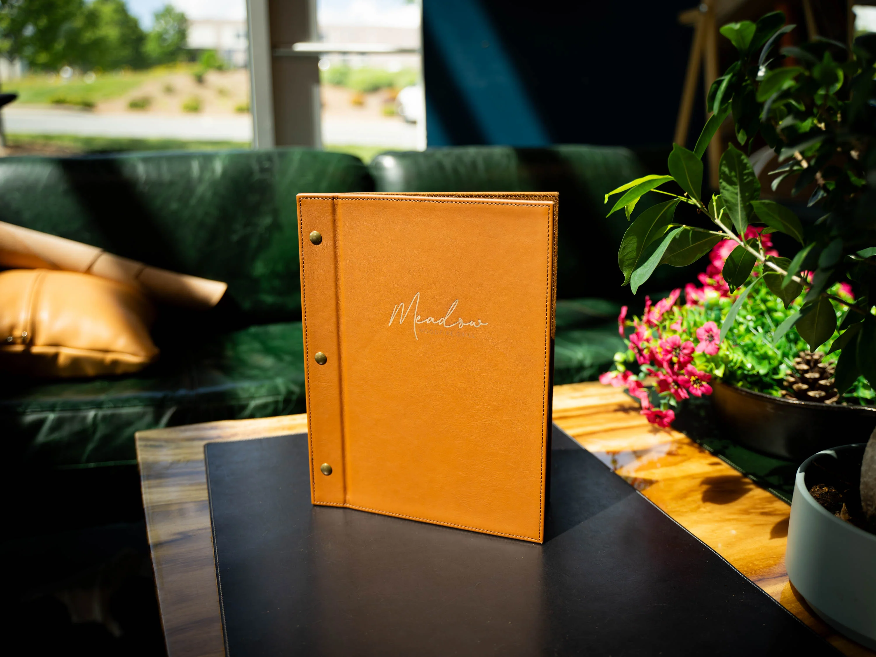 Italian Leather Menu with Chicago Screws - Brown - Image 6