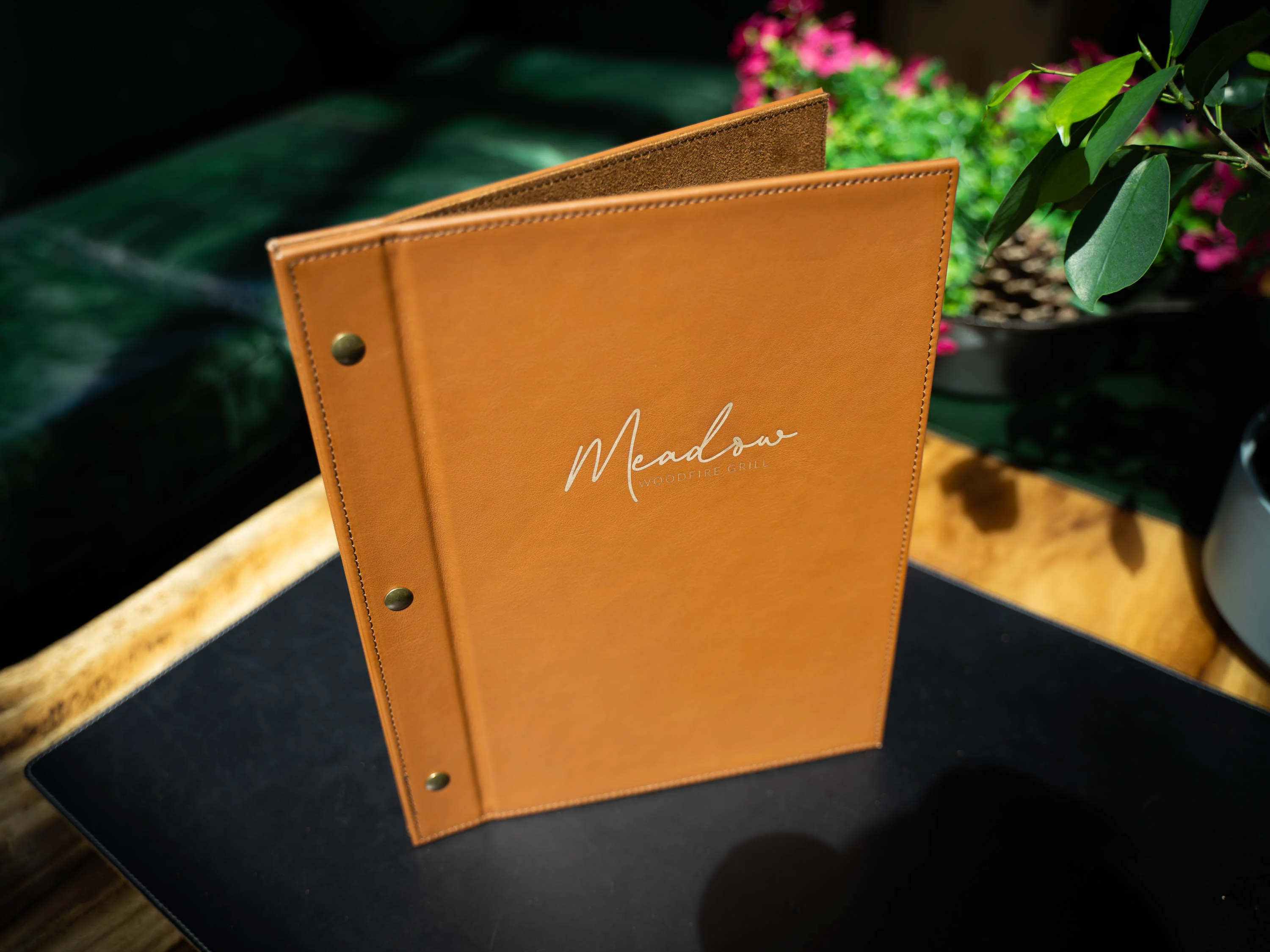 Italian Leather Menu with Chicago Screws - Brown - Image 7