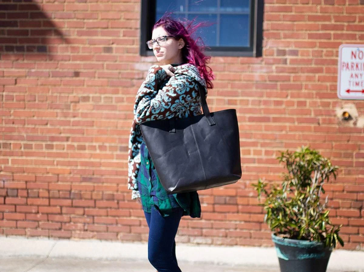 Leather Tote Bag Jess - Black - Image 4