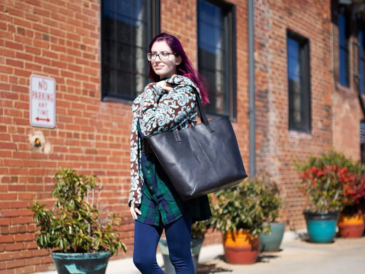 Leather Tote Bag Jess - Black - Image 5