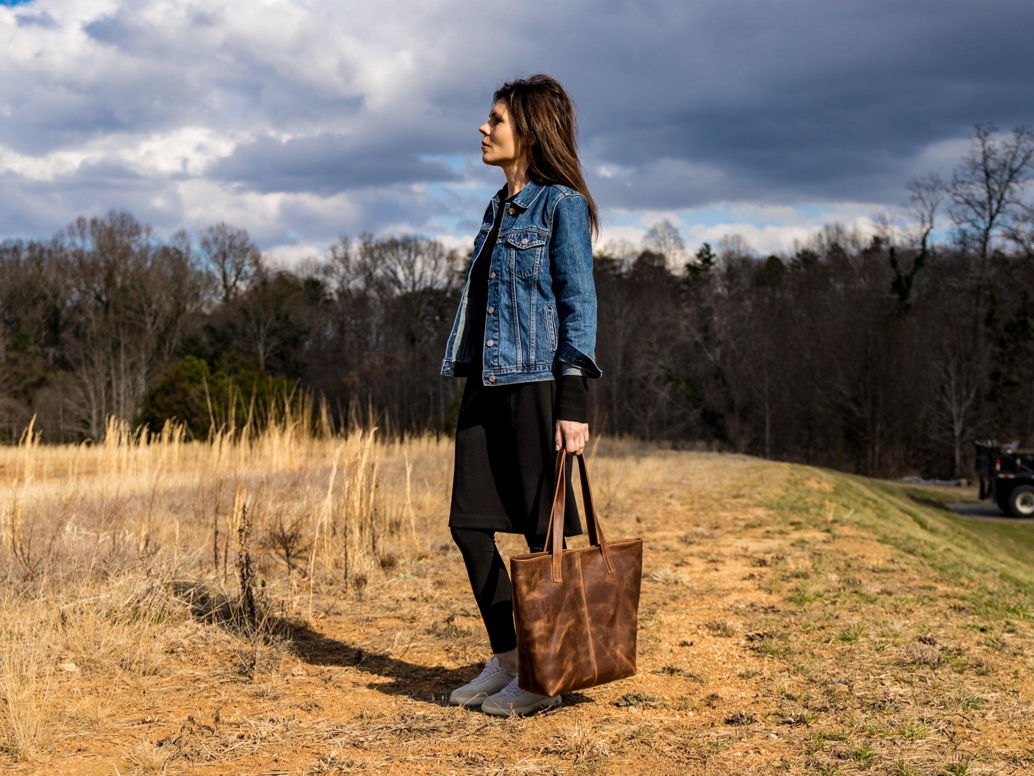 Leather Tote Bag Jess - Chestnut - Image 2
