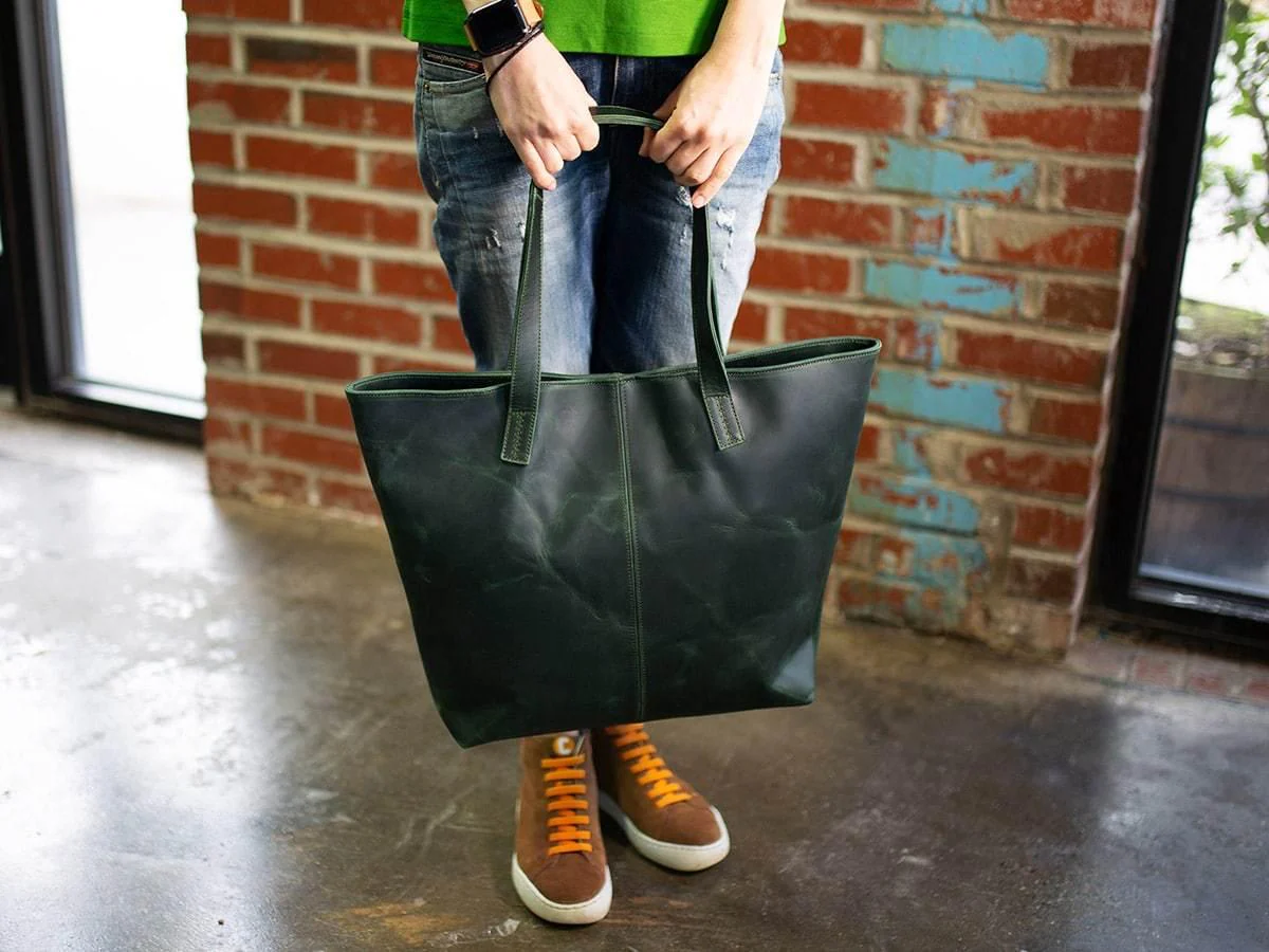 Leather Tote Bag Jess - Green - Image 2
