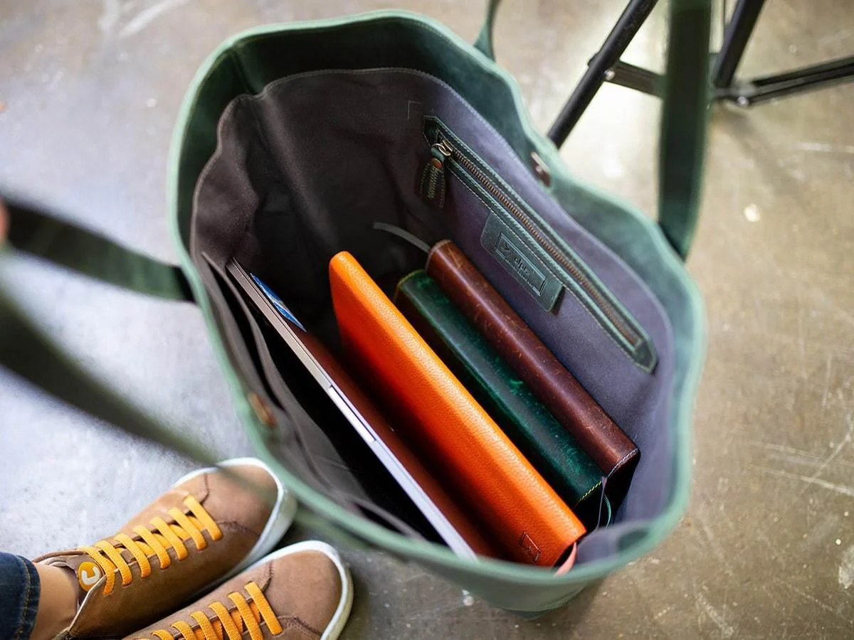 Leather Tote Bag Jess - Green - Image 3