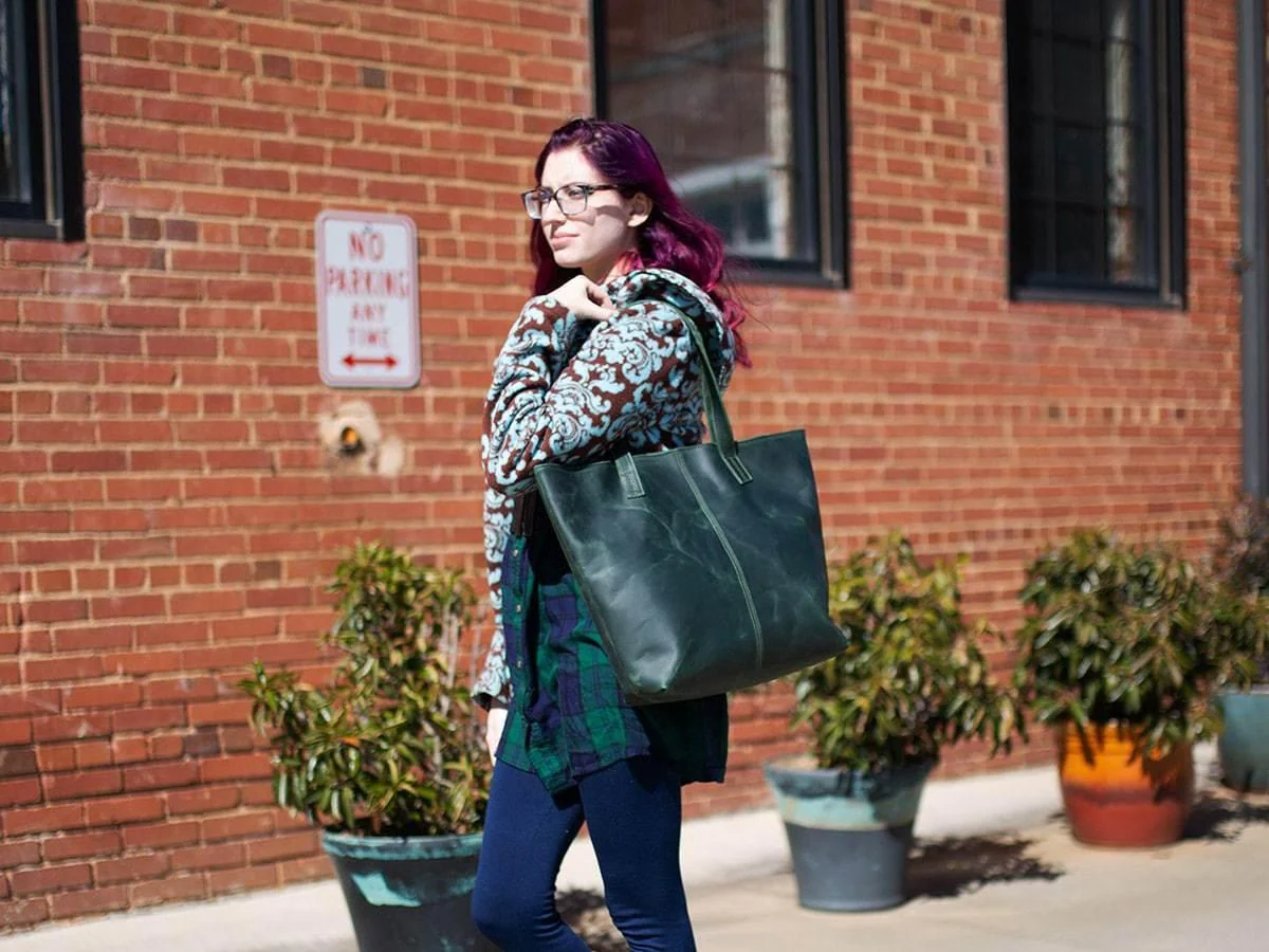 Leather Tote Bag Jess - Green - Image 4