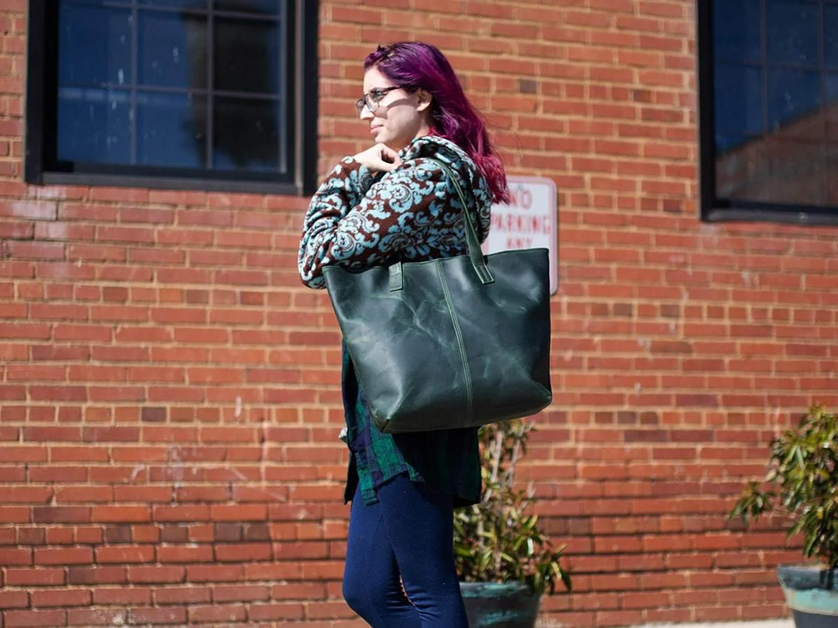 Leather Tote Bag Jess - Green - Image 5