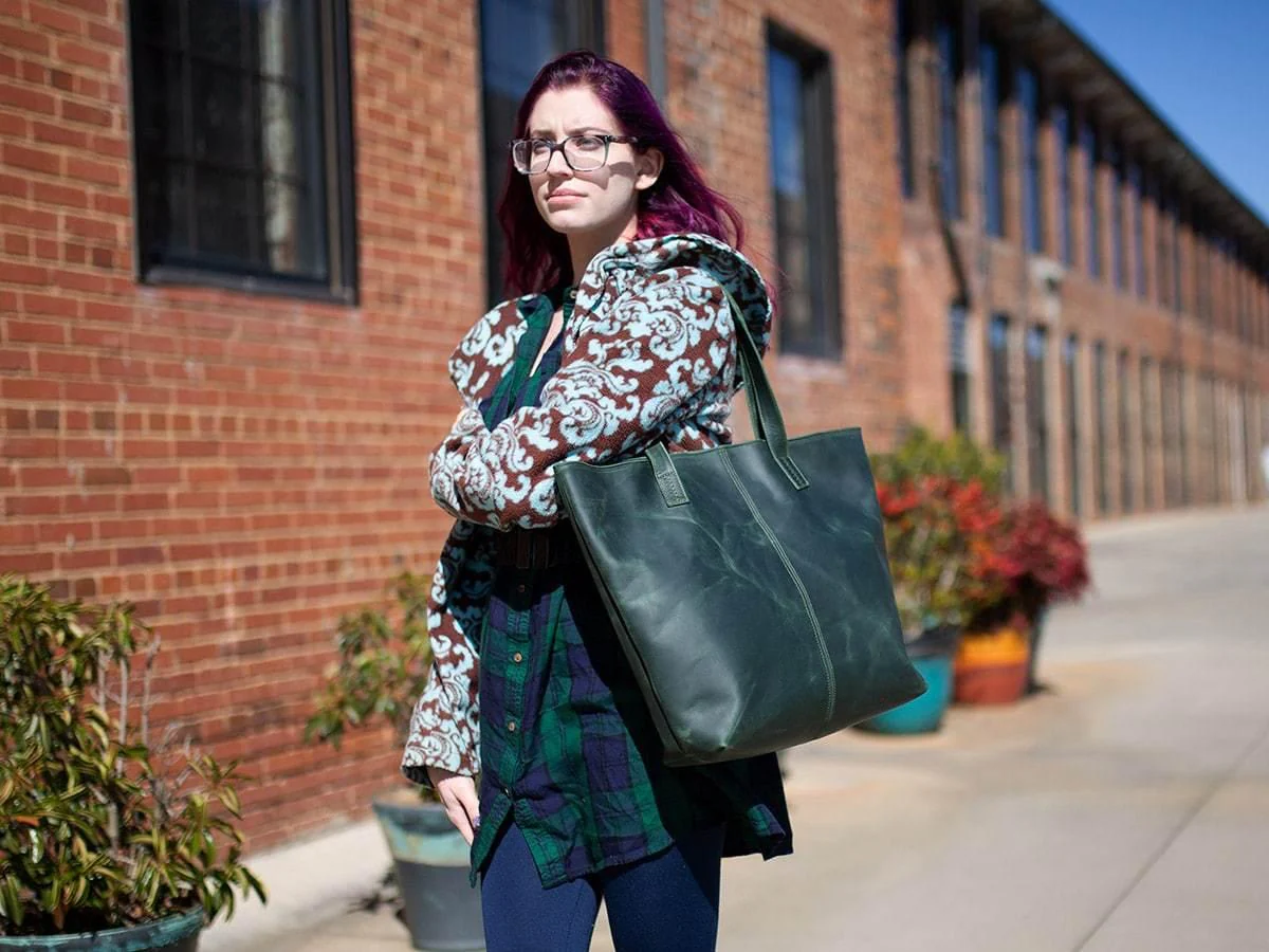 Leather Tote Bag Jess - Green - Image 6