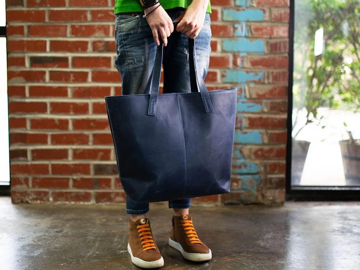 Leather Tote Bag Jess - Navy