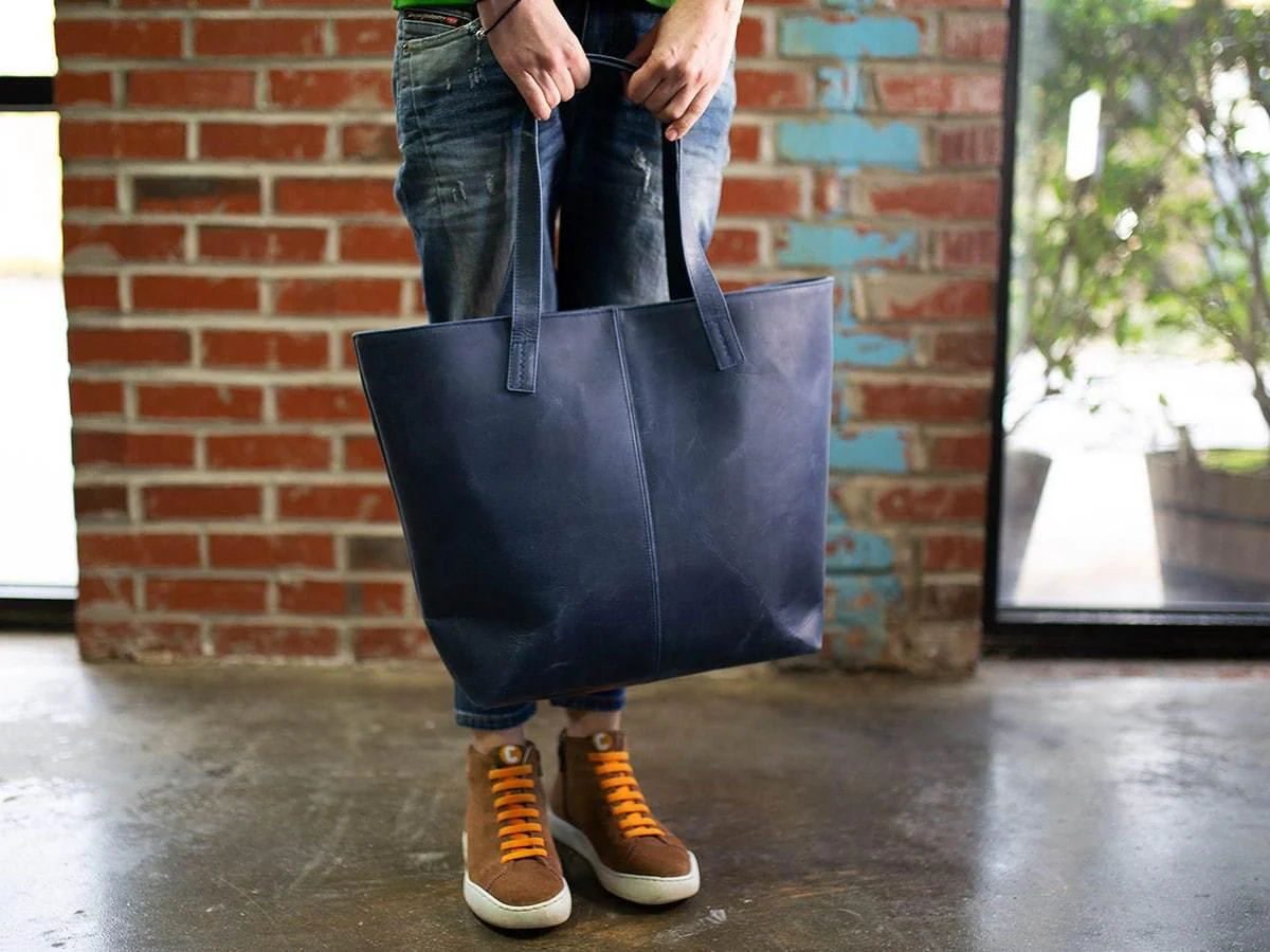 Leather Tote Bag Jess - Navy - Image 3