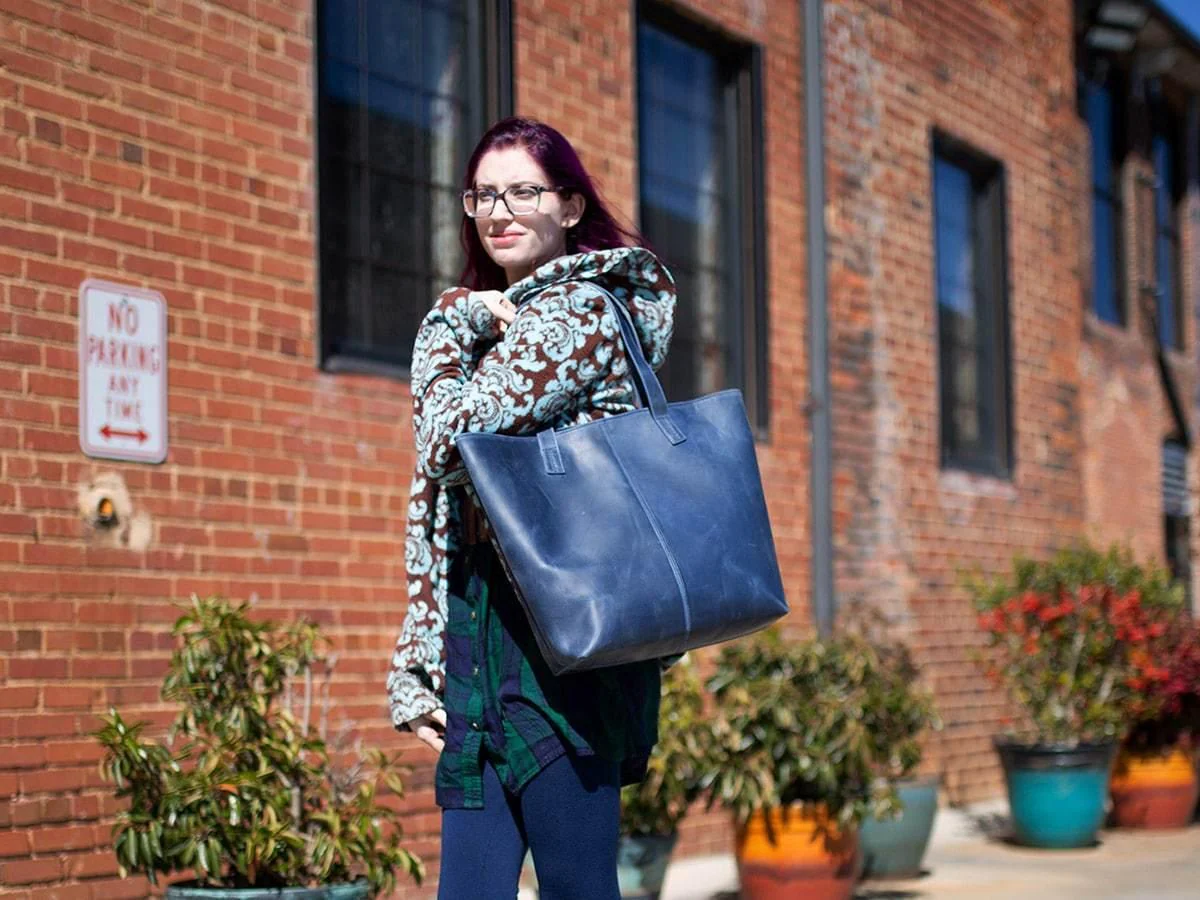 Leather Tote Bag Jess - Navy - Image 6