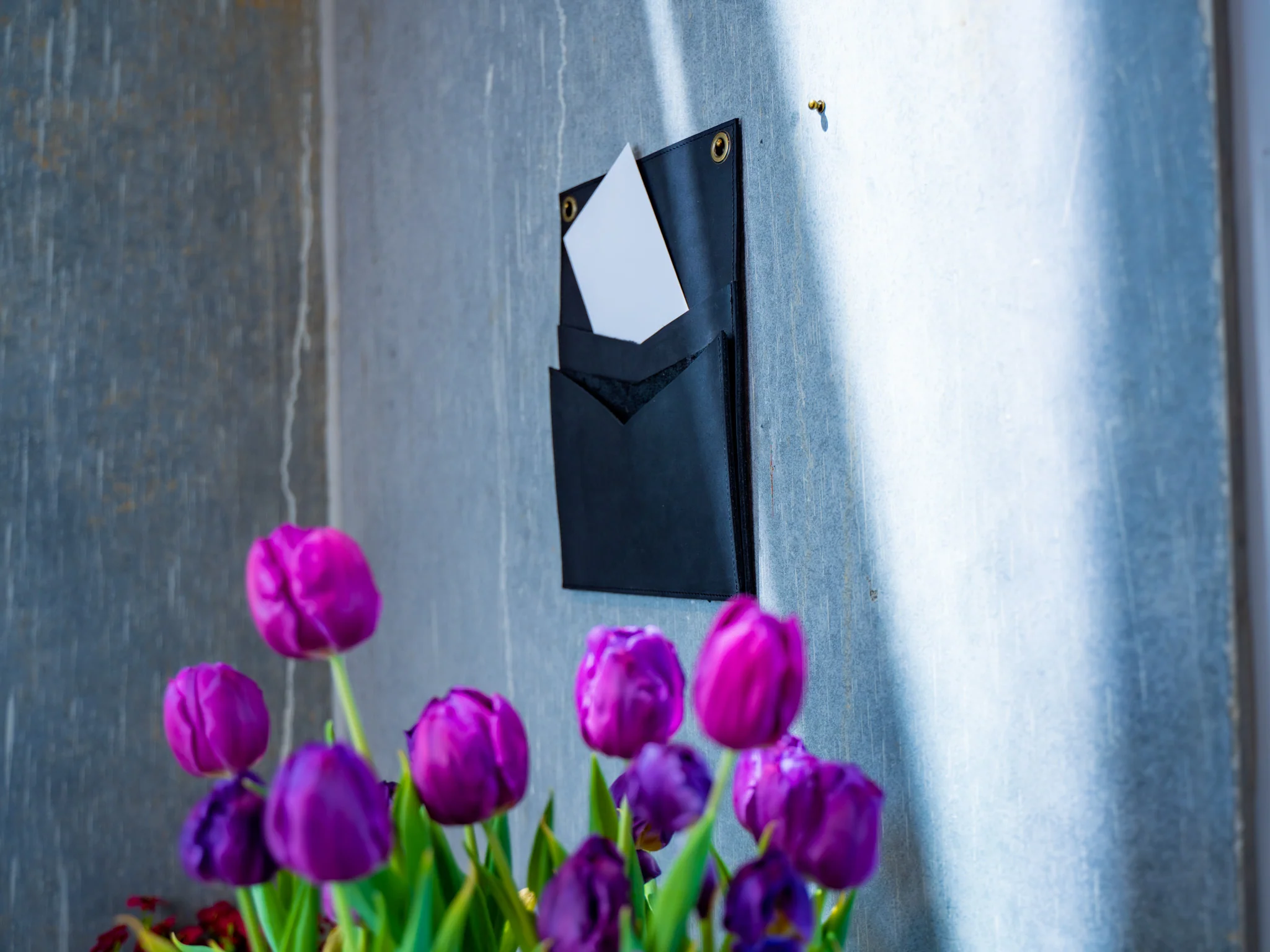 Leather Vertical Mail Box with 2 Pockets - Black - Image 2