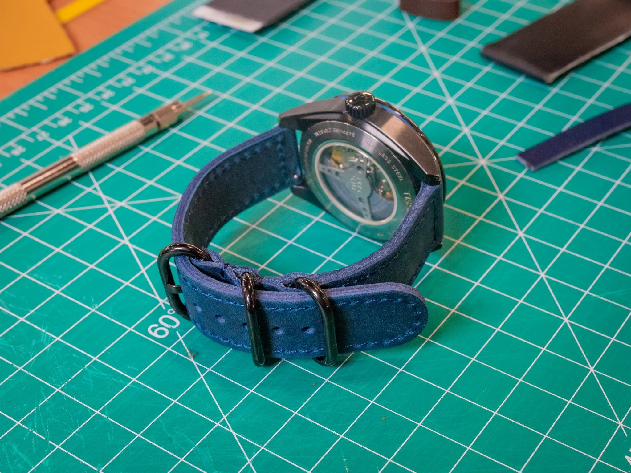 Leather Watch Band 2 piece - Navy - Image 4
