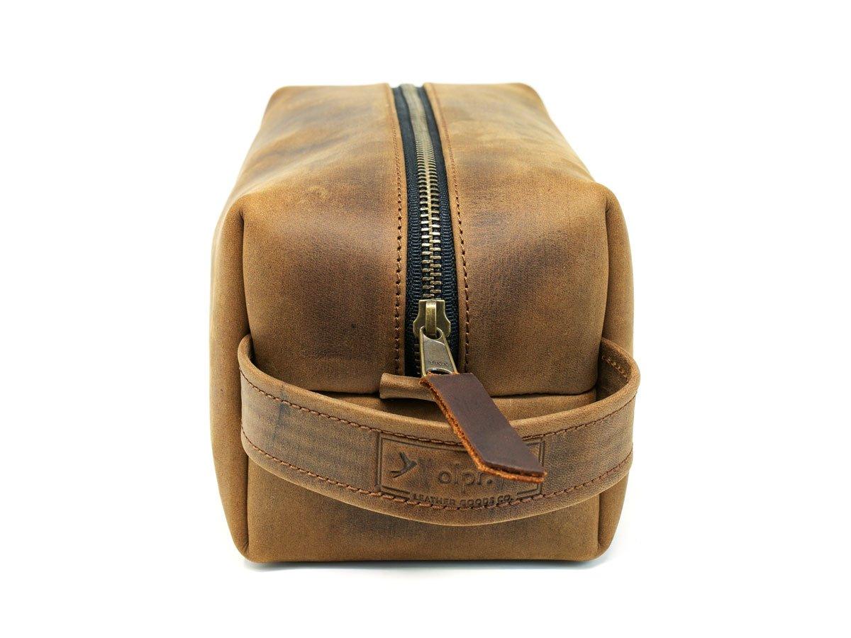 Crazy Horse Leather Dopp Kit with Handle - Brown - Image 3