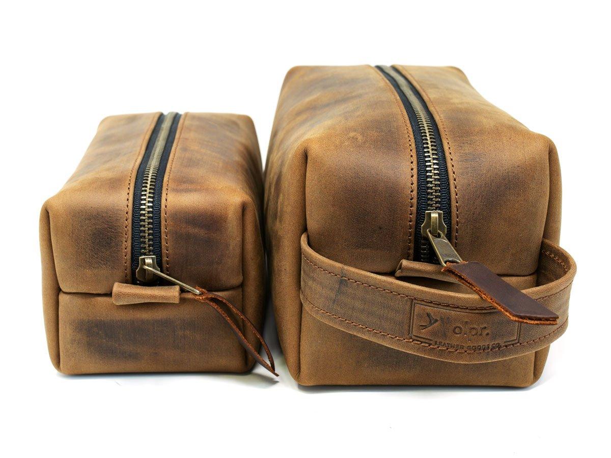 Crazy Horse Leather Dopp Kit with Handle - Brown - Image 4