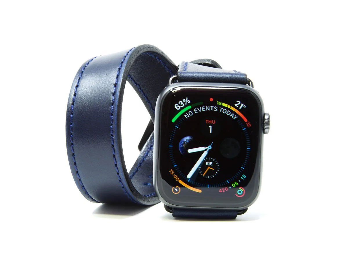 Milwaukee Leather Double Wrap Apple Watch Band - Blue - Image 2
