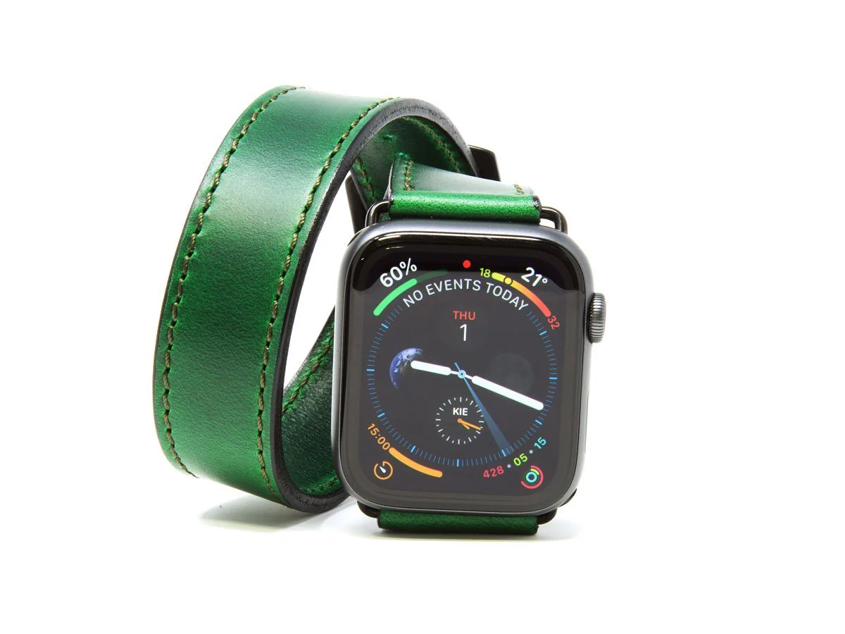 Milwaukee Leather Double Wrap Apple Watch Band - Green - Image 2
