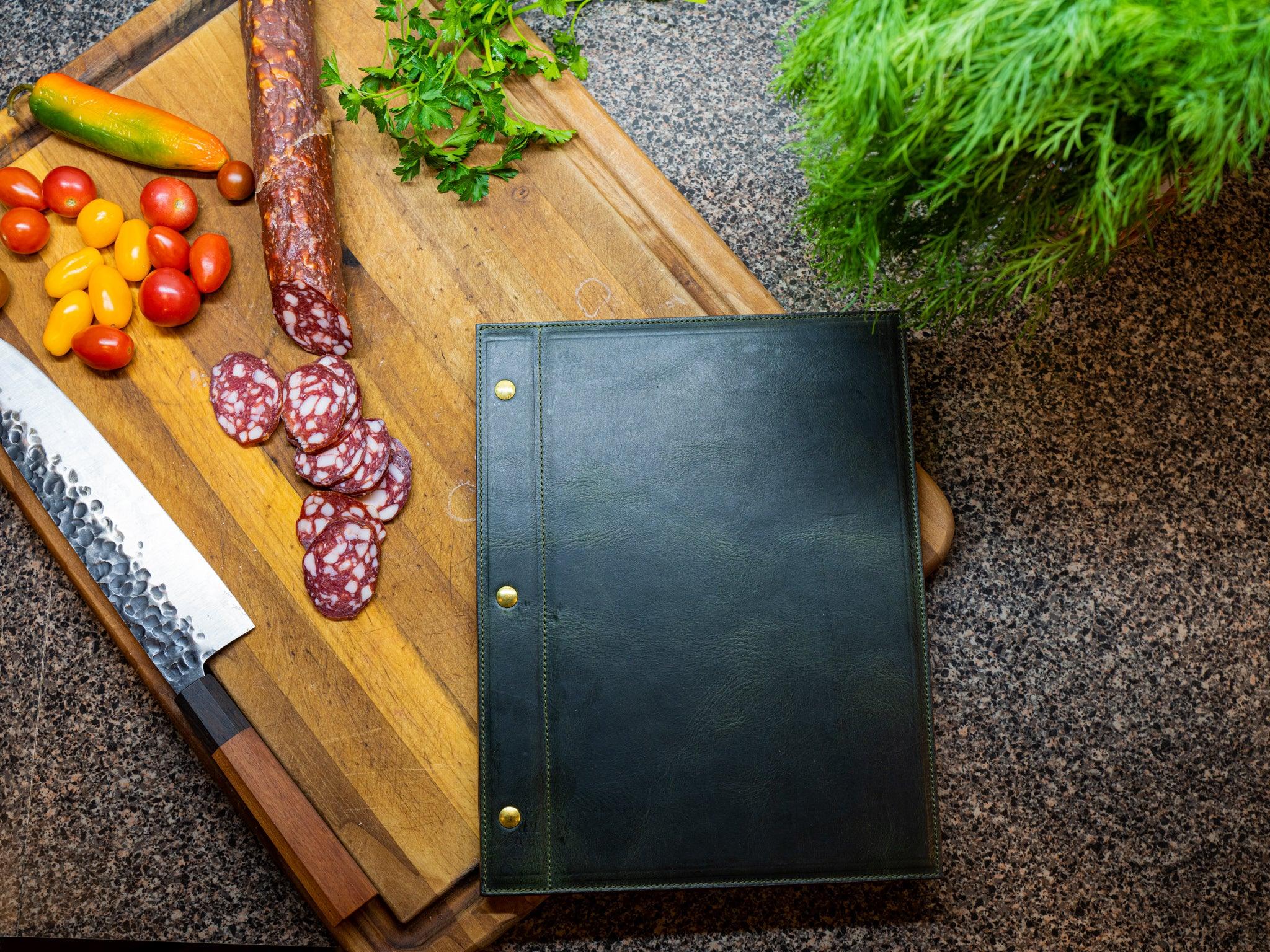 Leather Menu with Chicago Screws - Green - Image 2