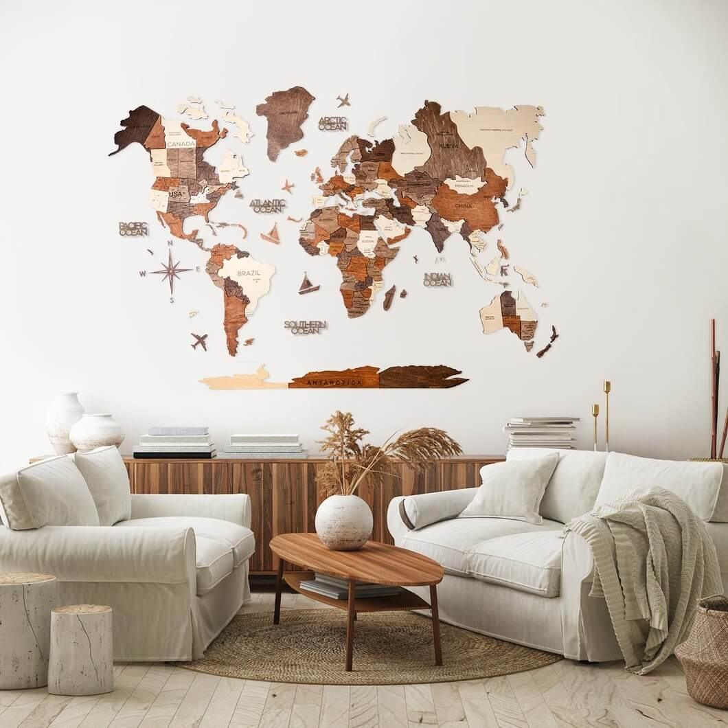 Oak 3D Wooden World Map - Image 2