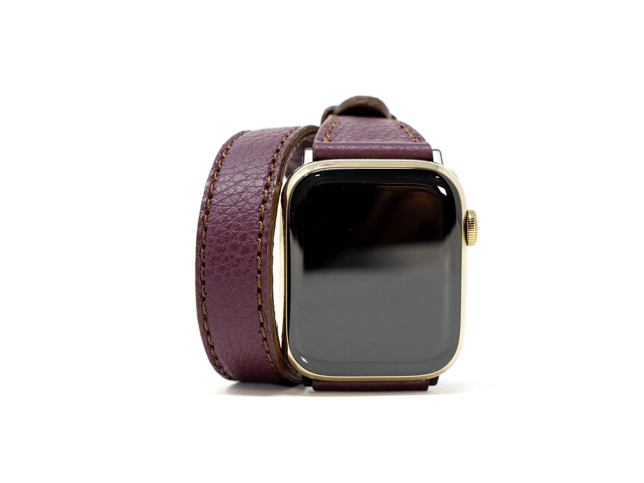 Petite Double Italian Leather Apple Watch Band - Plum