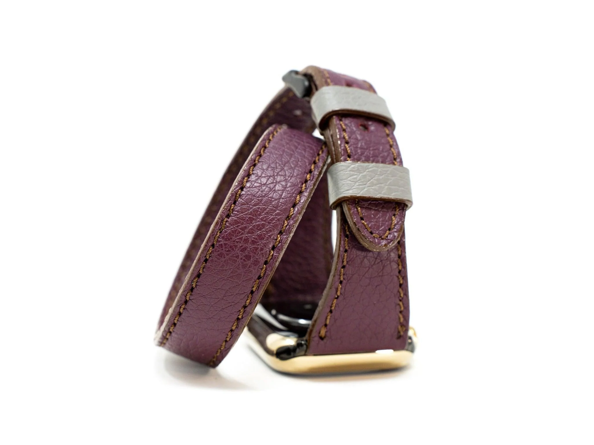 Petite Double Italian Leather Apple Watch Band - Plum - Image 2