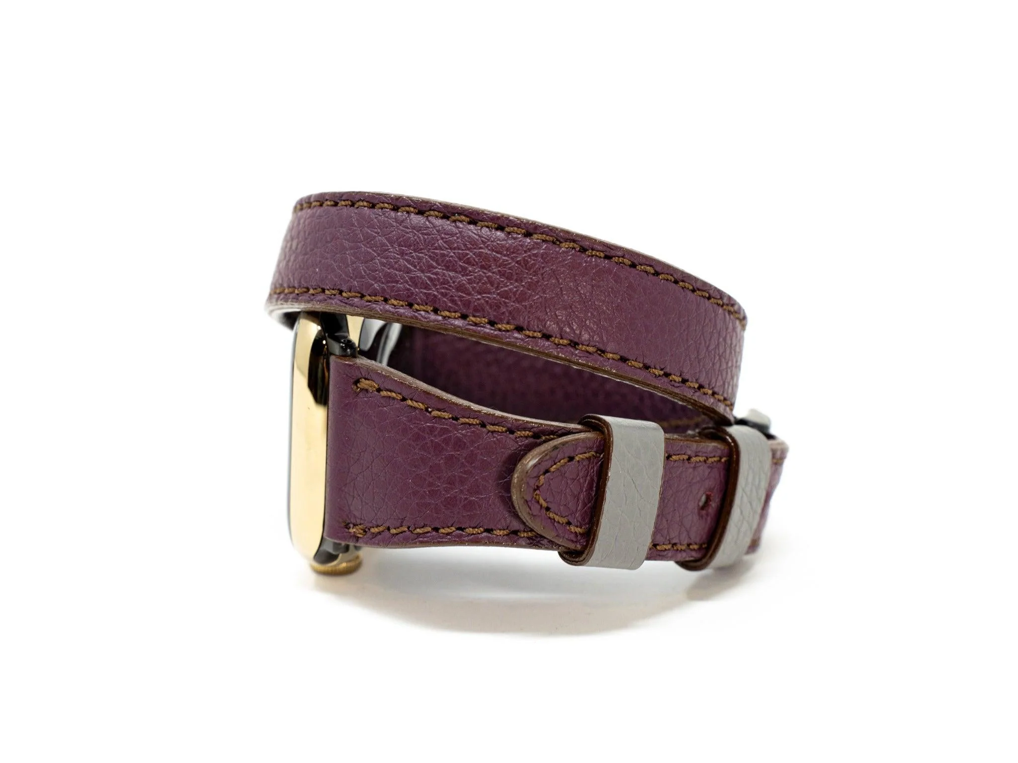 Petite Double Italian Leather Apple Watch Band - Plum - Image 3