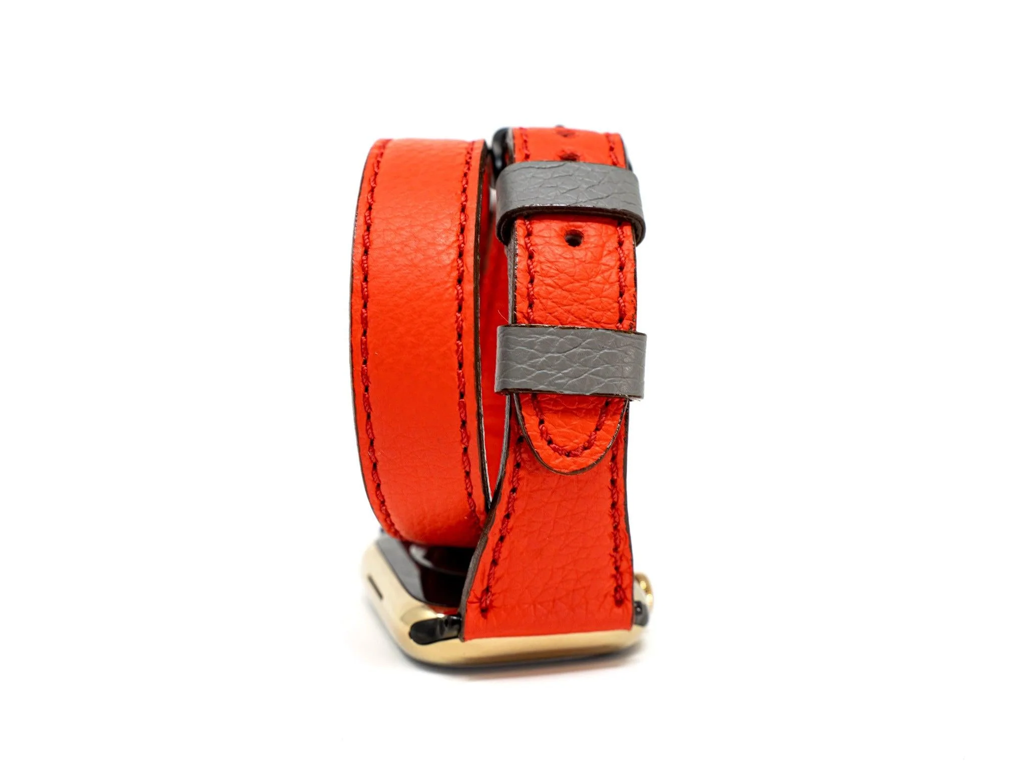 Petite Double Italian Leather Apple Watch Band - Red - Image 2